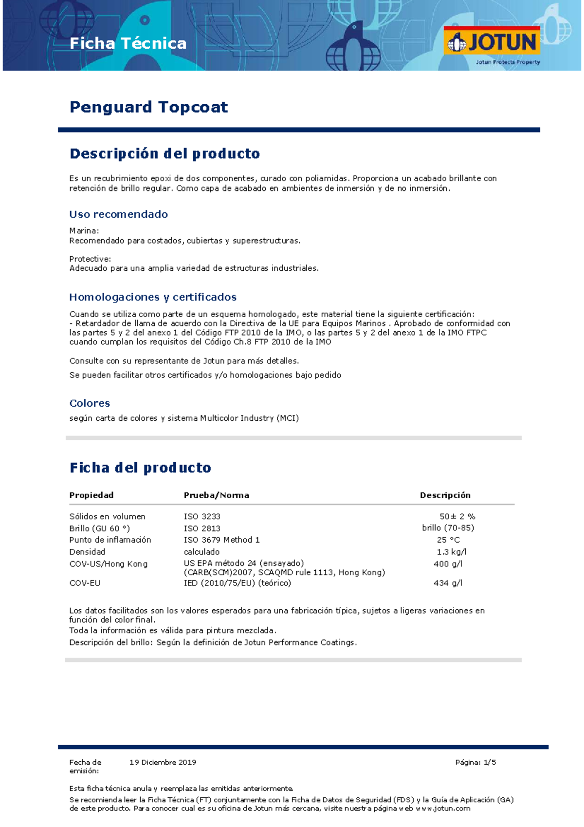 Ficha Tecnica Jotun Penguard Topcoat 612;625;627 1,2 625 epoxi