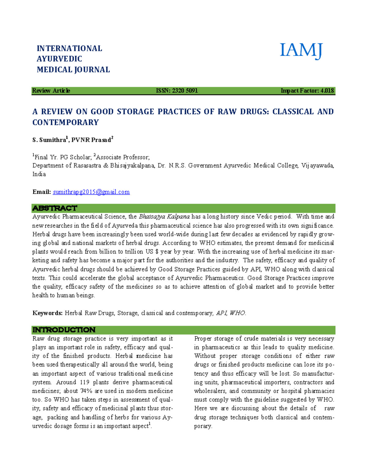 GSP Article Journal Good storage practices for raw materials in the