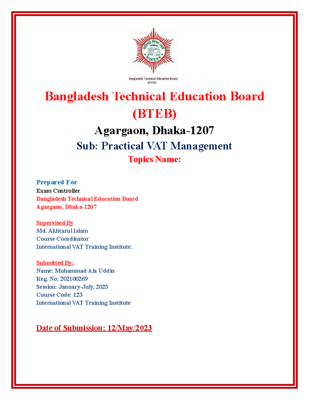Term Paper Alauddin Bangladesh Technical Education Board (BTEB