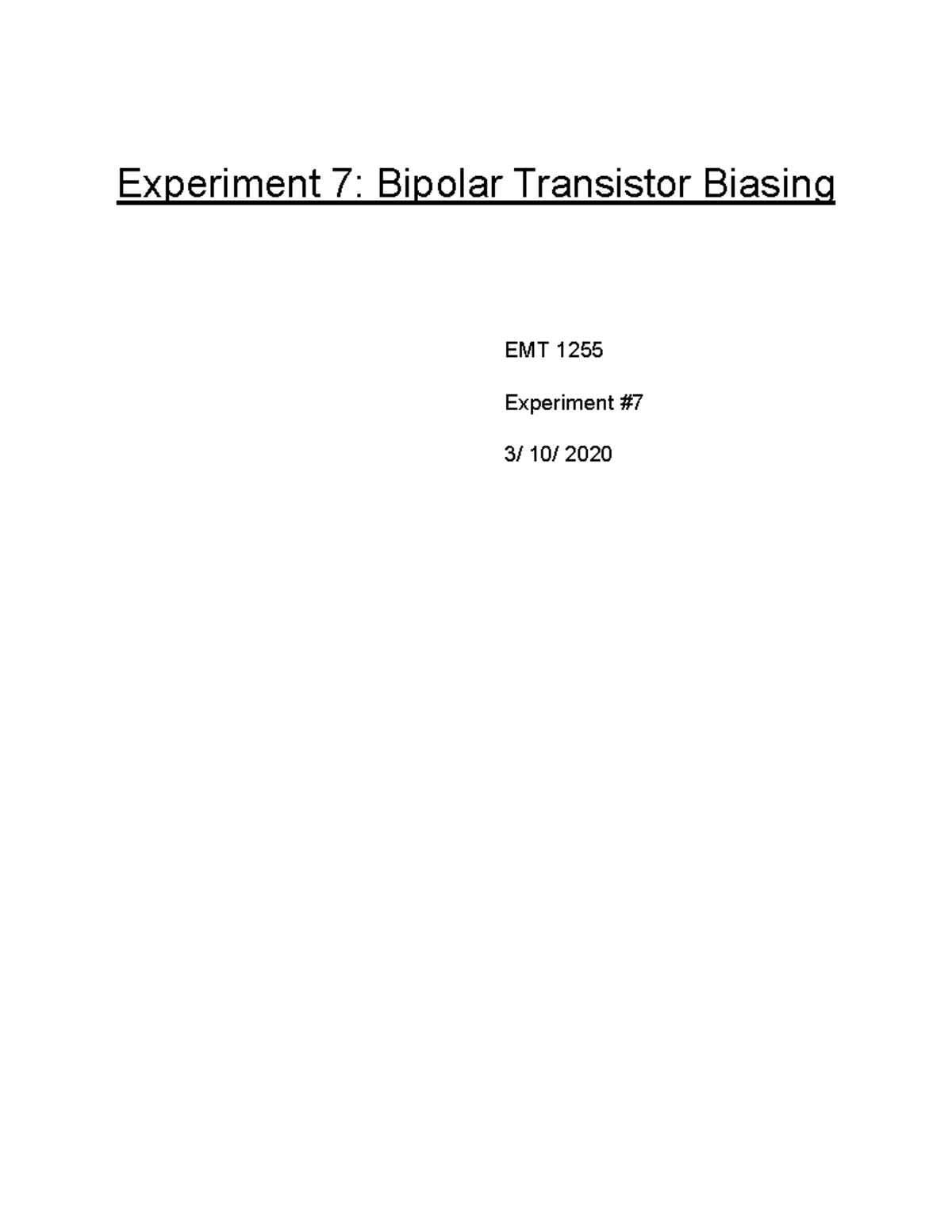 Bipolar Transistor Biasing Experiment Studocu