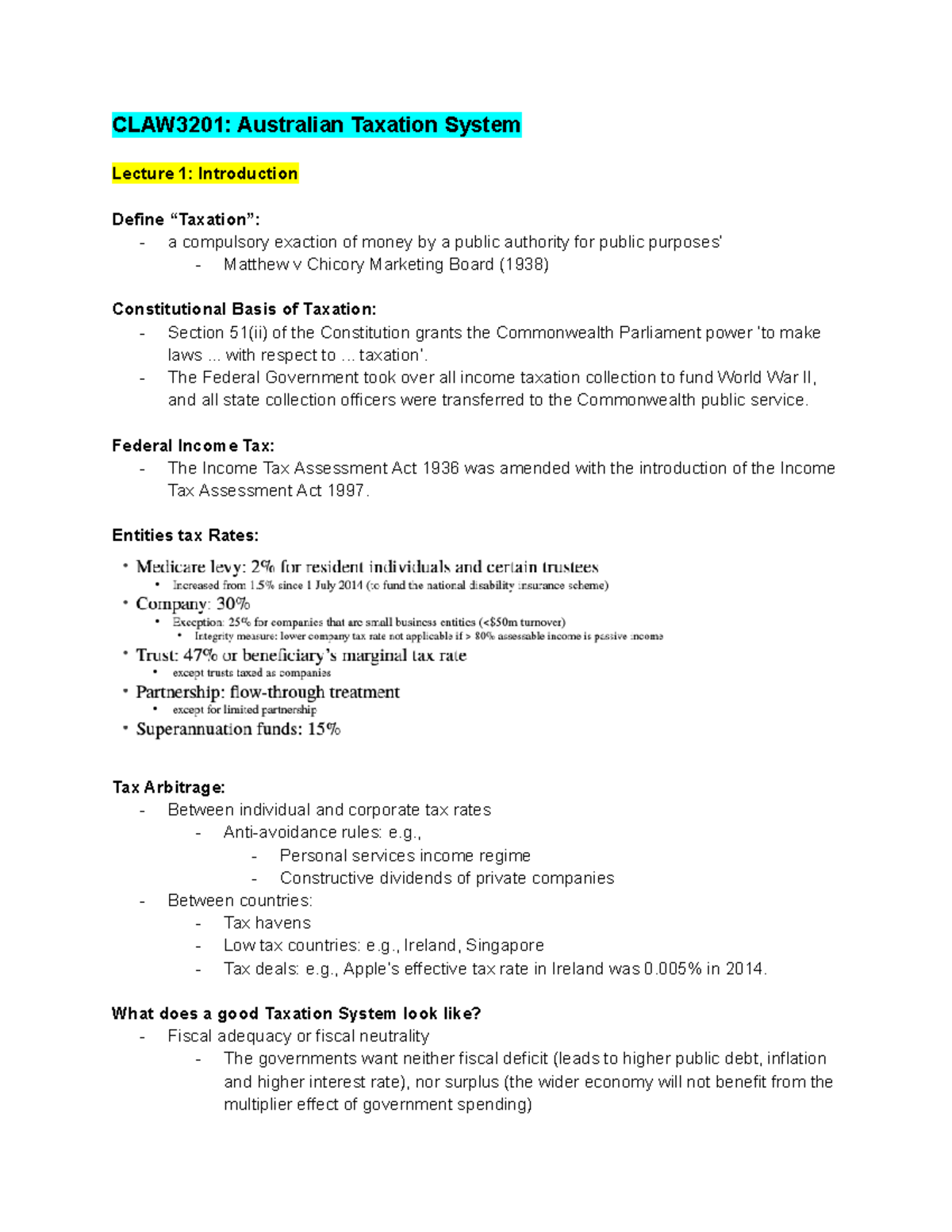 CLAW3201 Australian Taxation System - CLAW3201: Australian Taxation ...