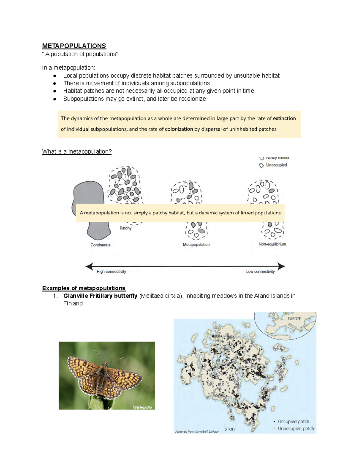 Topic 6 Metapopulations - BIOL10011 - Unimelb - Studocu