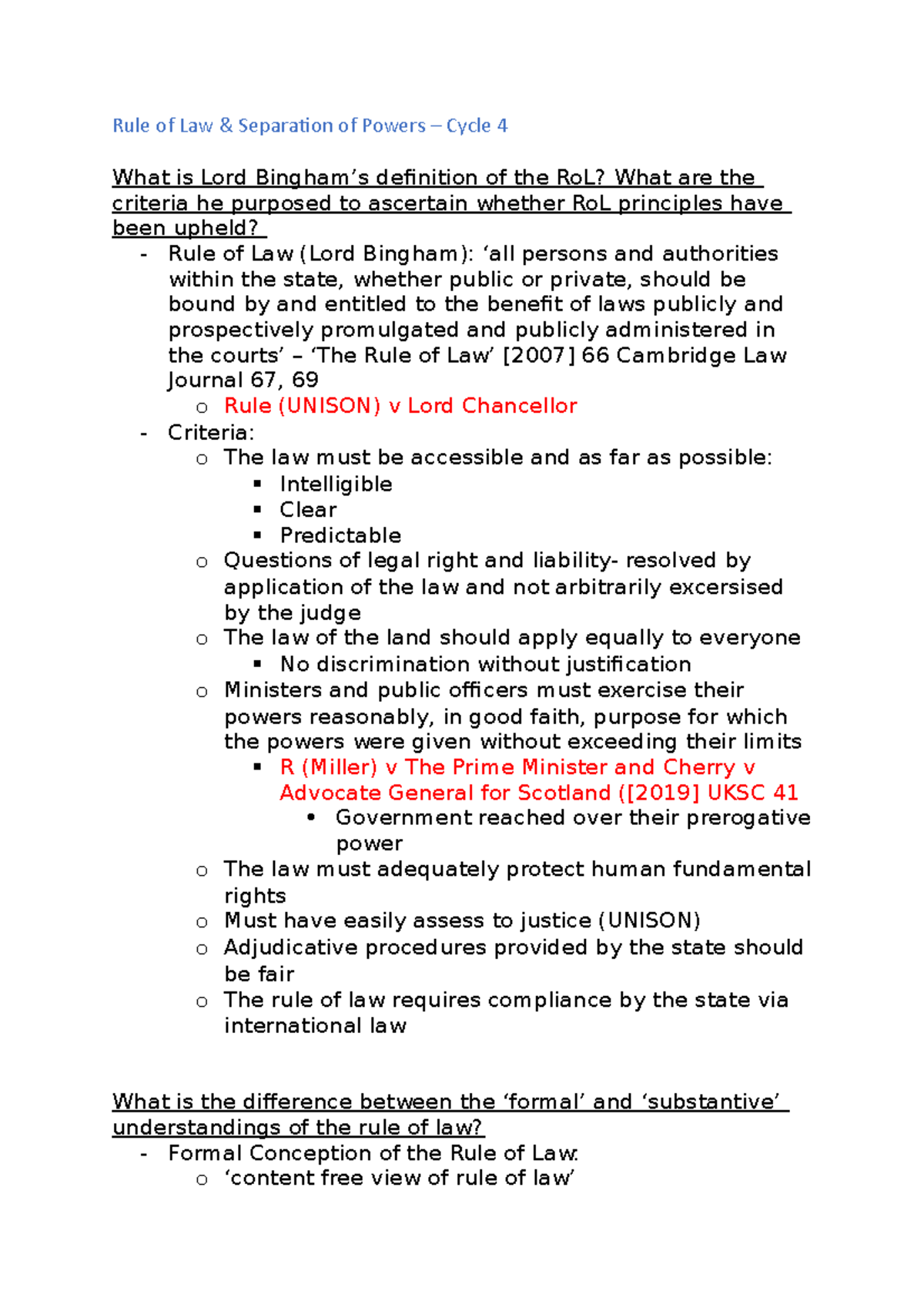 C&A Notes cycle 4 - Rule of Law & Separation of Powers – Cycle 4 What ...