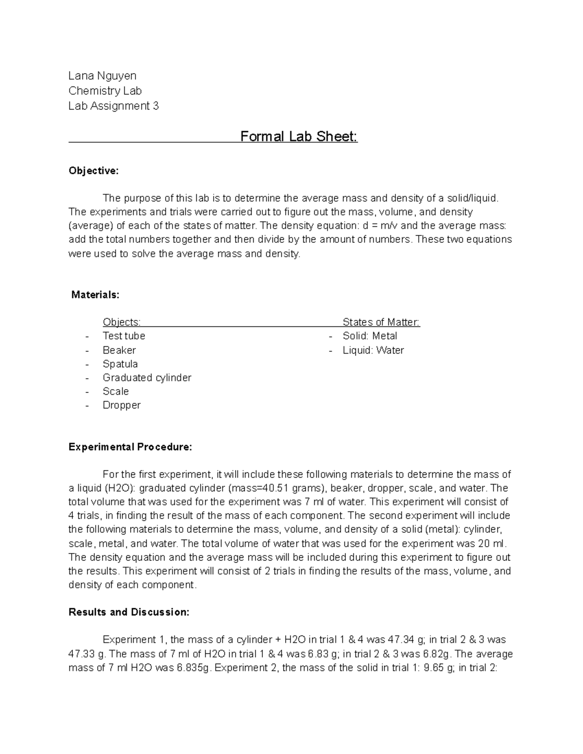 Lab 3 assignment basic lab operations - CHEM 143 - Delgado - Studocu