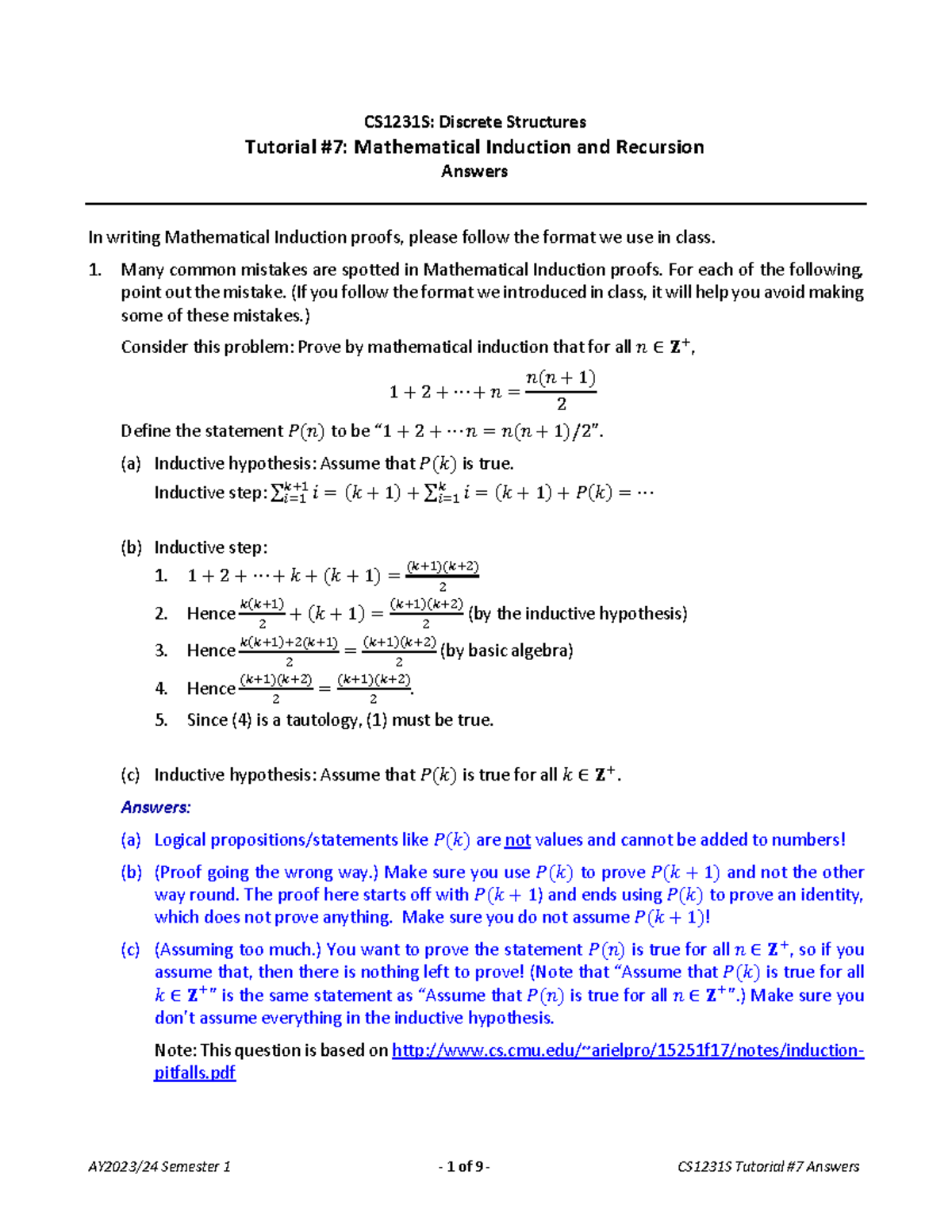 Tut07ans Post - Ans For Tut - CS1231S: Discrete Structures Tutorial # 7 ...