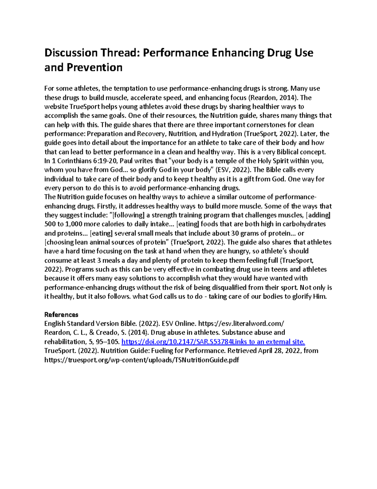 Discussion Thread Performance Enhancing Drug Use and Prevention Many