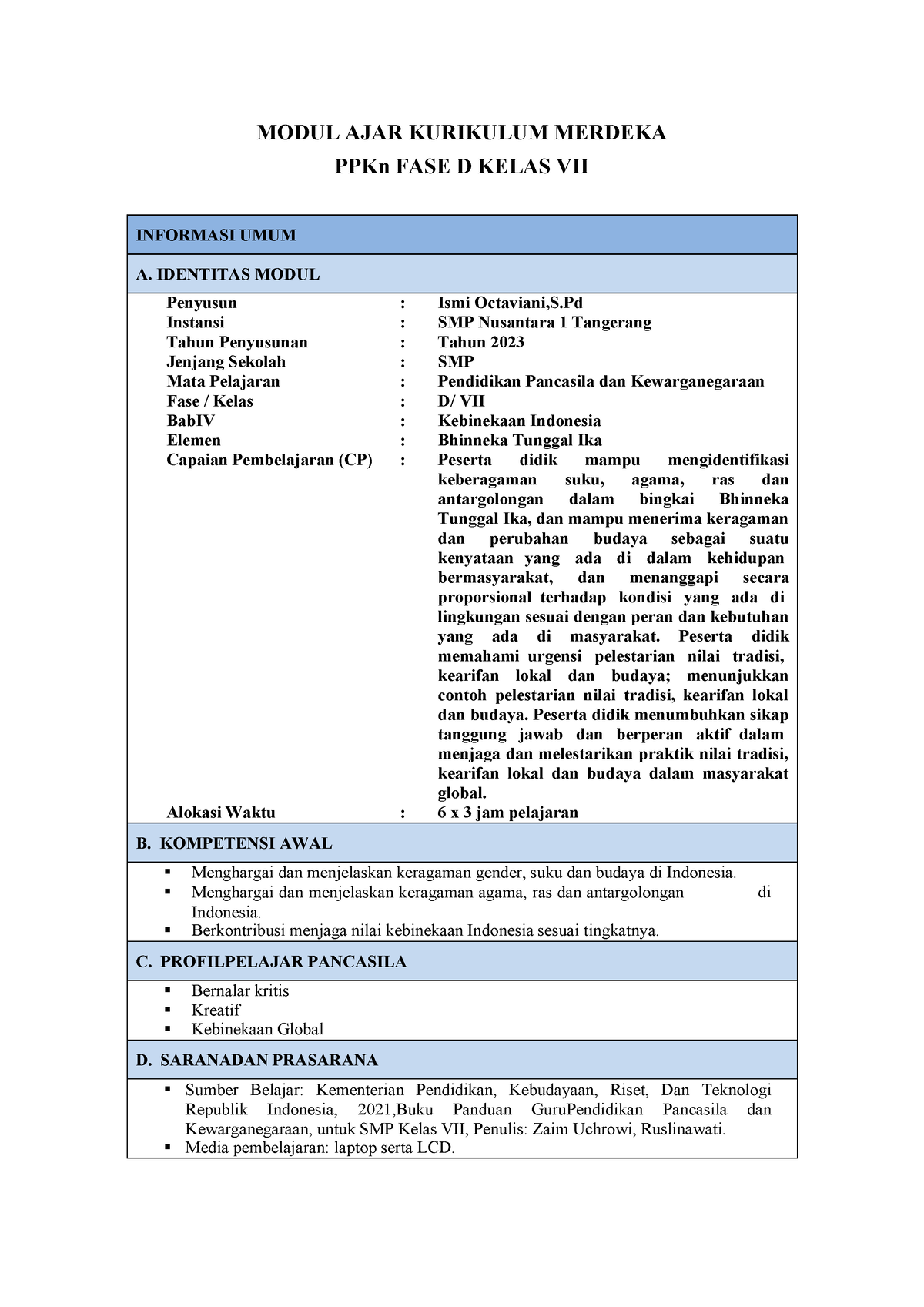 Modul Ajar Pkn Kelas 7 Bab 4 - MODUL AJAR KURIKULUM MERDEKA PPKn FASE D ...