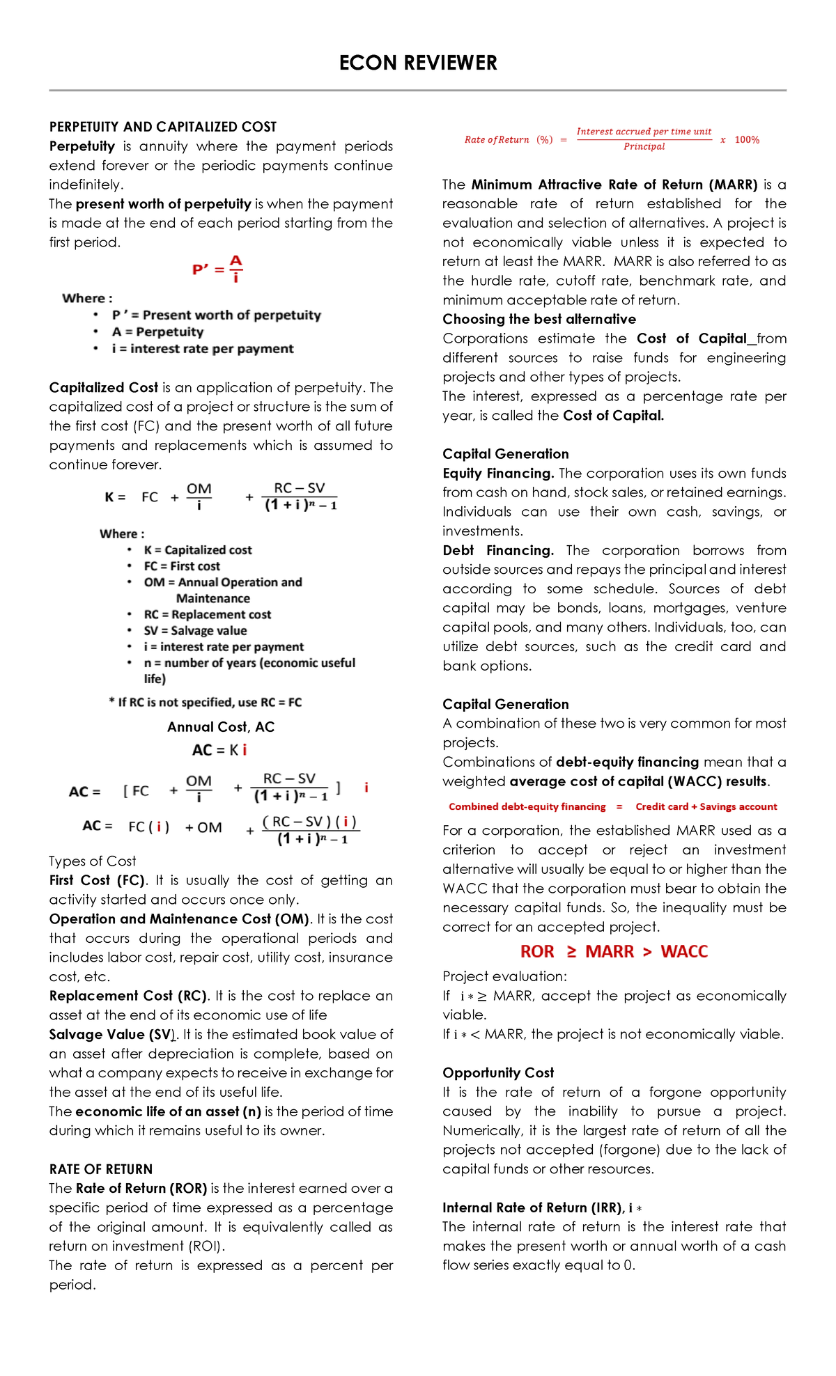 ECON Reviewer - gfdgfdfjlkj;l';m nhgd - PERPETUITY AND CAPITALIZED COST ...