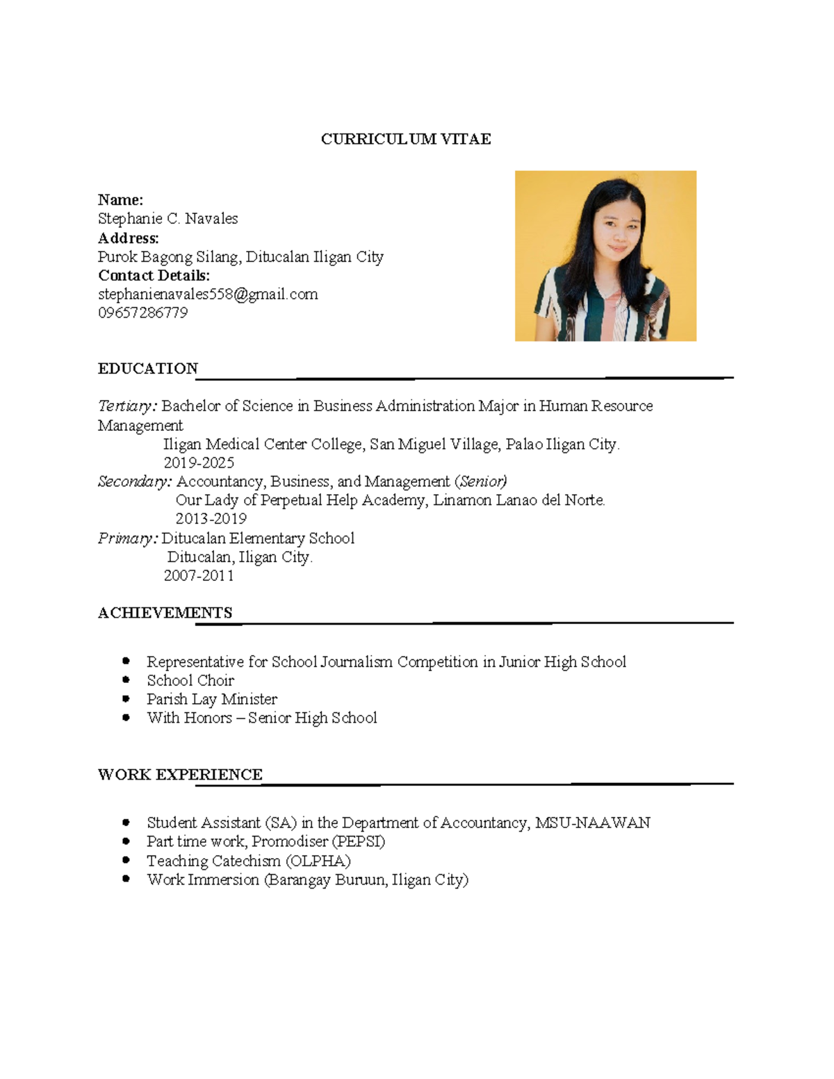 Curriculum- Vitae-PAYN - CURRICULUM VITAE Name: Stephanie C. Navales ...