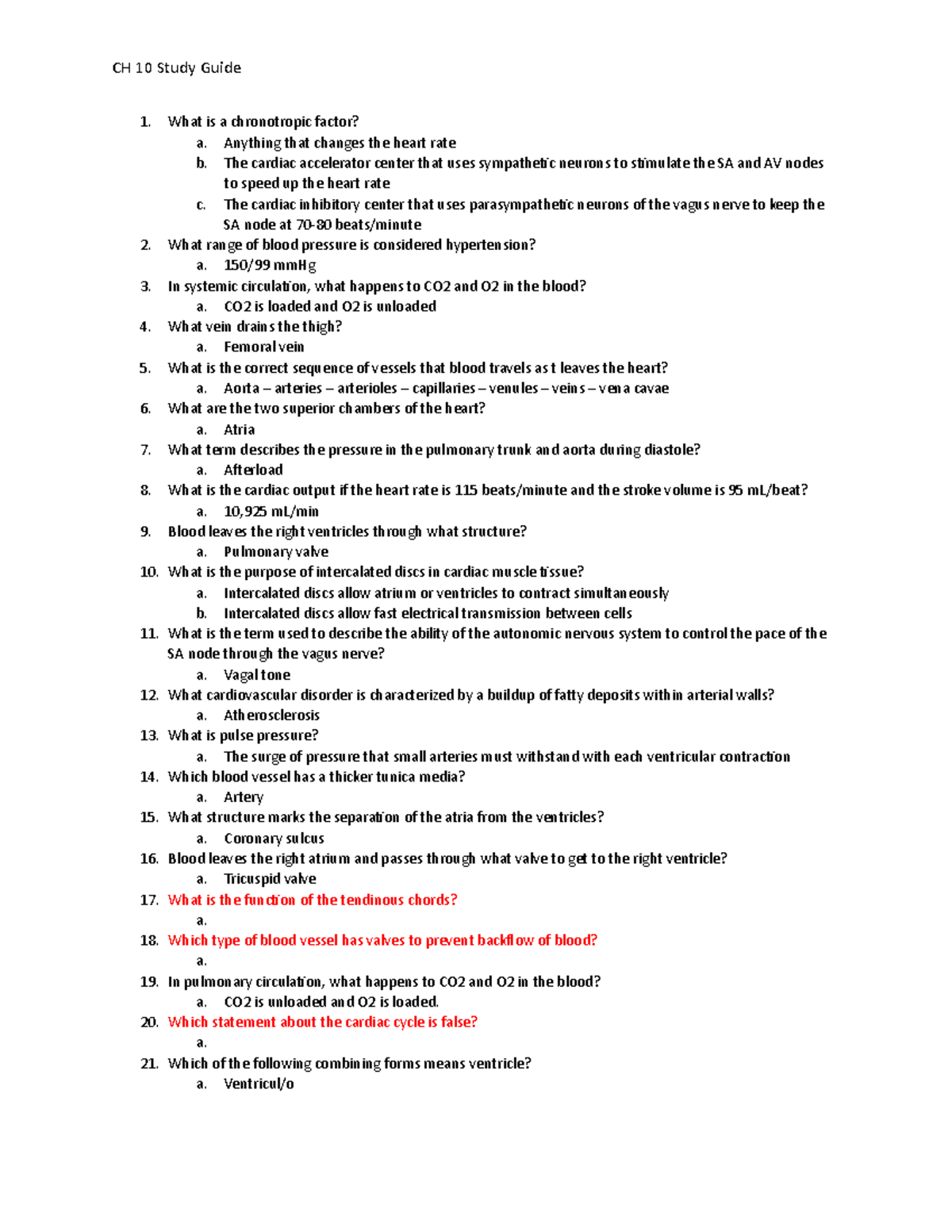 CH 10 Cardiovascular Study Guide - What is a chronotropic factor? a ...