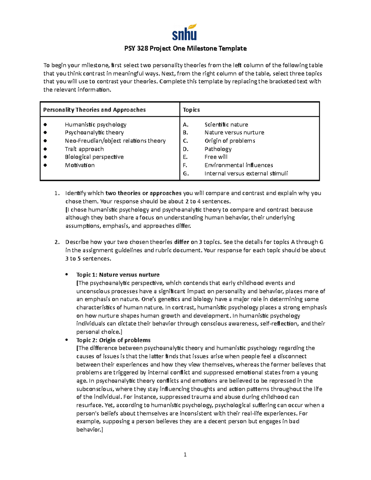 PSY 328 Project One Milestone Template - Next, from the right column of ...