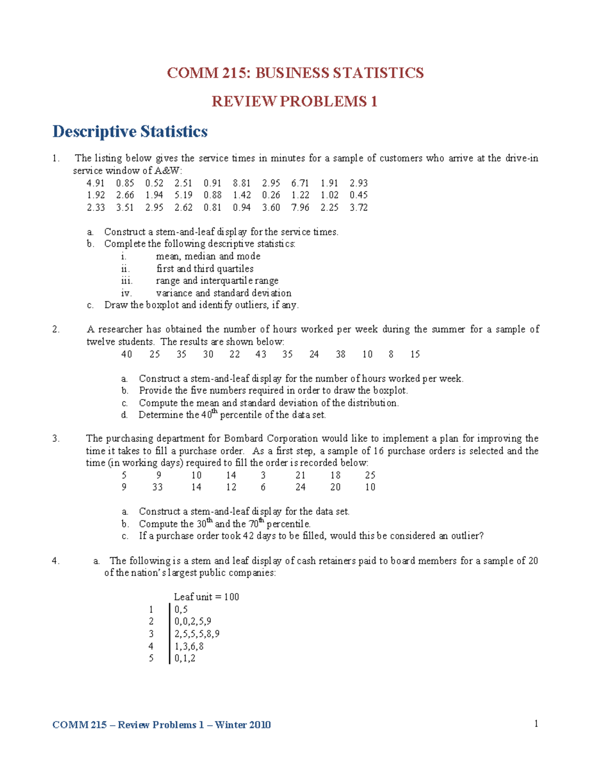 Chapters 1-4 and 6-7 Review Problems - - Studocu