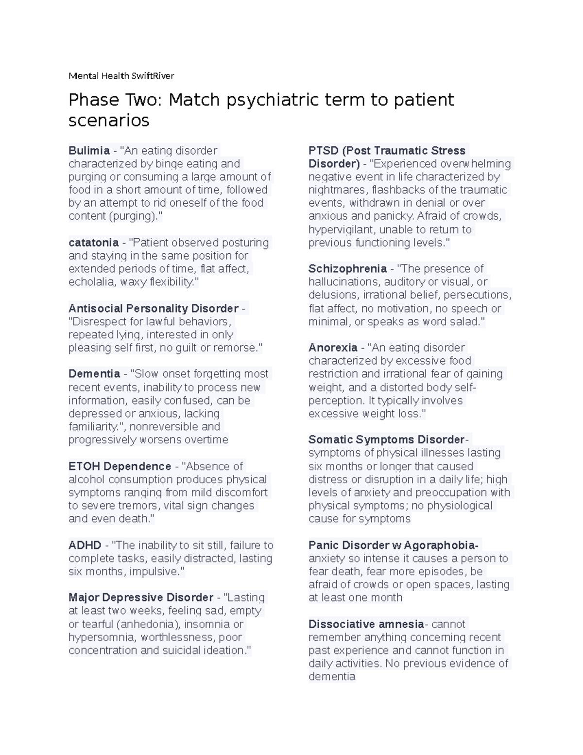 Mental Health Swift River - Mental Health SwiftRiver Phase Two: Match ...