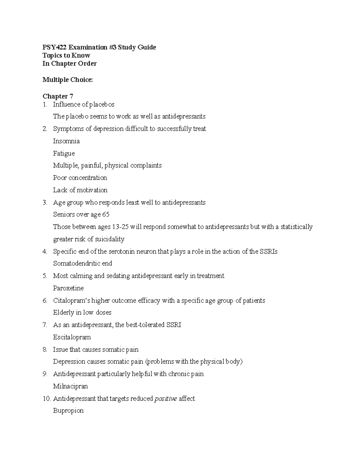 Psy422 Examination #3 Study Guide - PSY422 Examination Study Guide ...