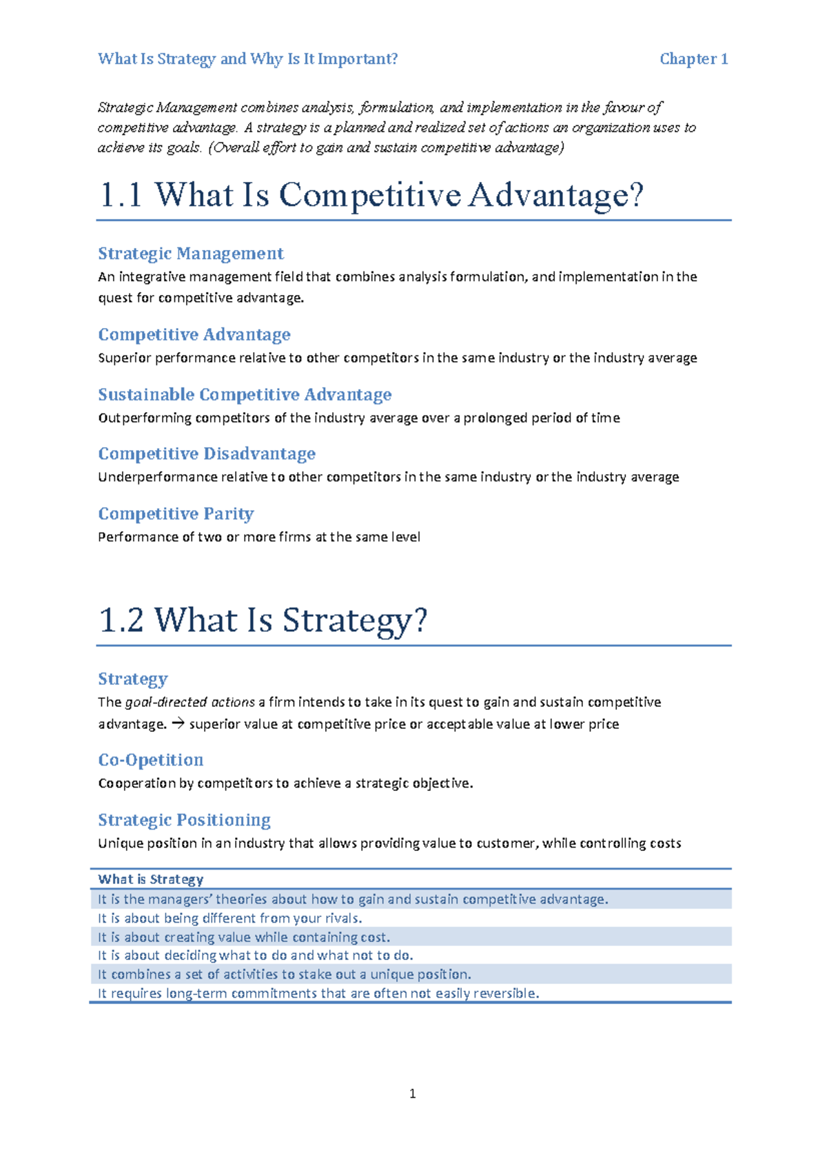 Extensive Summary - What Is Strategy and Why Is It Important? Chapter 1 ...