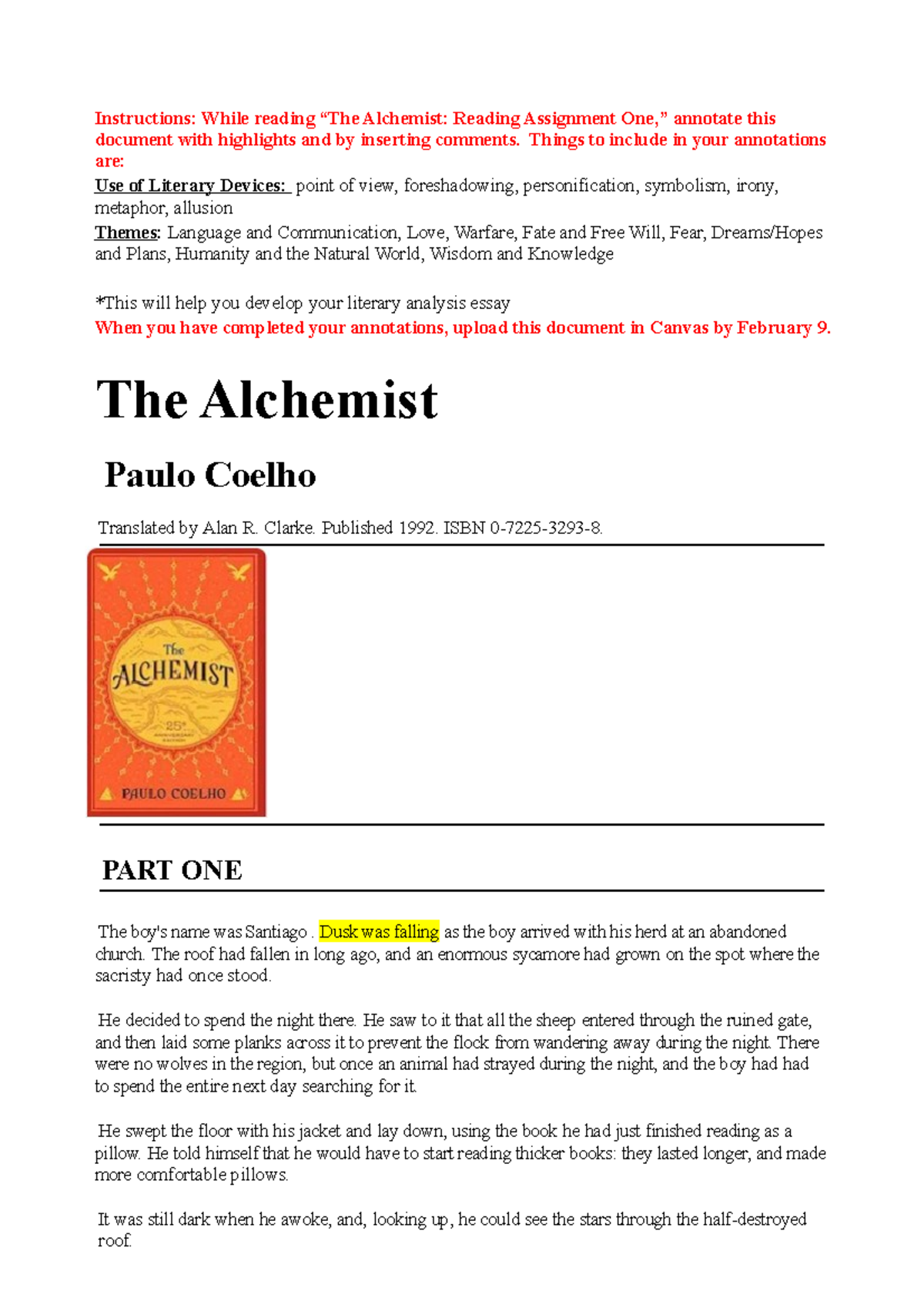 vocabulary assignment 1 the alchemist