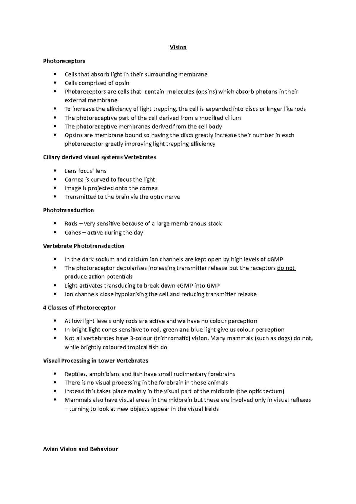 Vision - Lecture notes 1 - Vision Photoreceptors Cells that absorb ...