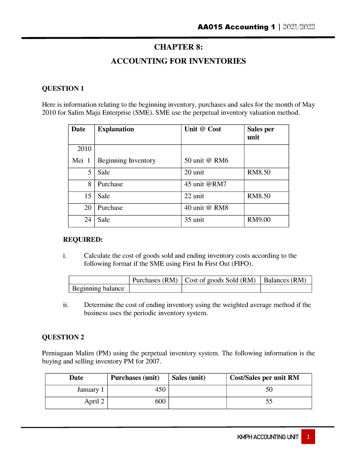 Chapter 8 Accounting FOR Inventories - CHAPTER 8: ACCOUNTING FOR ...