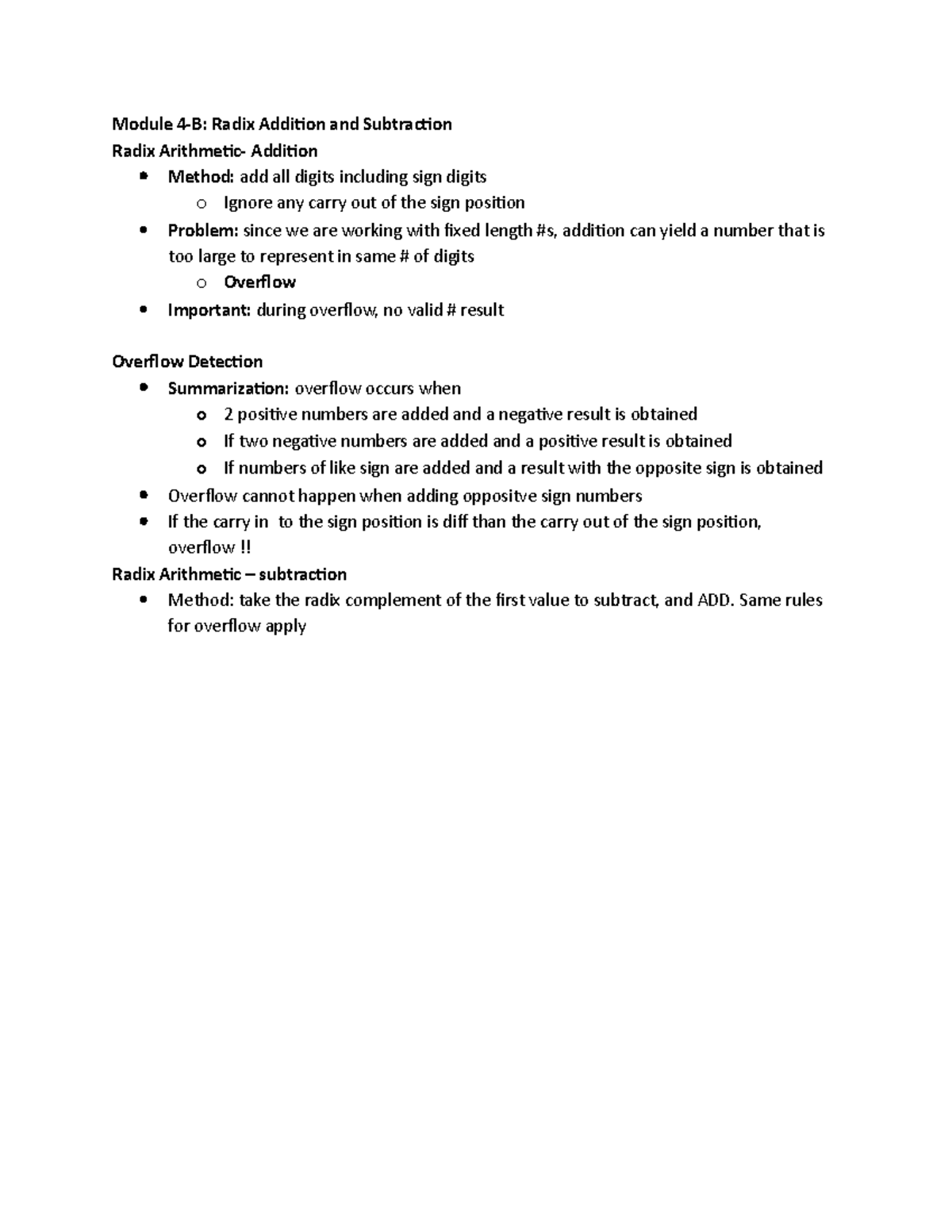 Module 4-B - Radix Addition And Subtraction And How To Find Overflow ...
