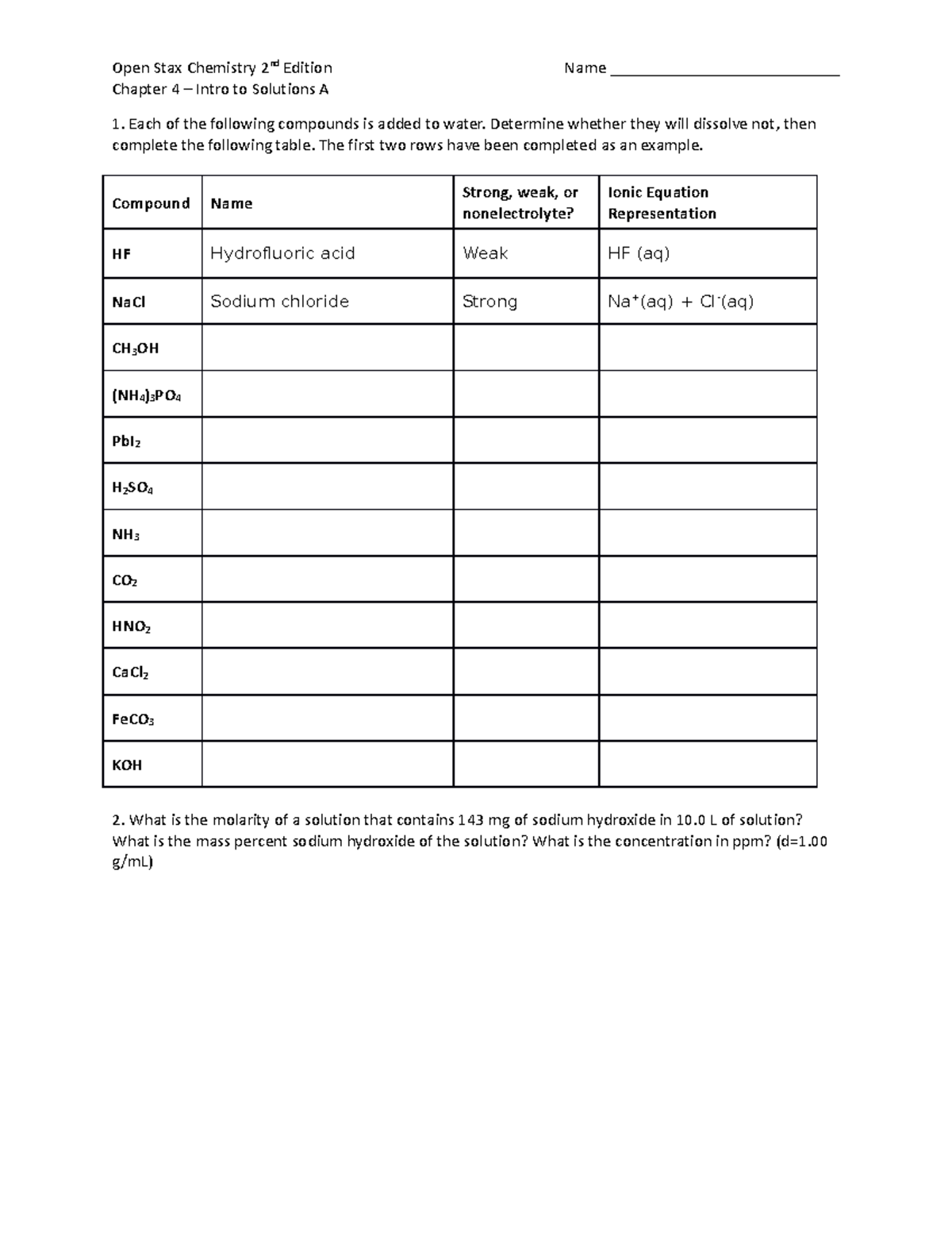 HChem Chapter 4 - Open Stax Chemistry 2nd Edition Name ...