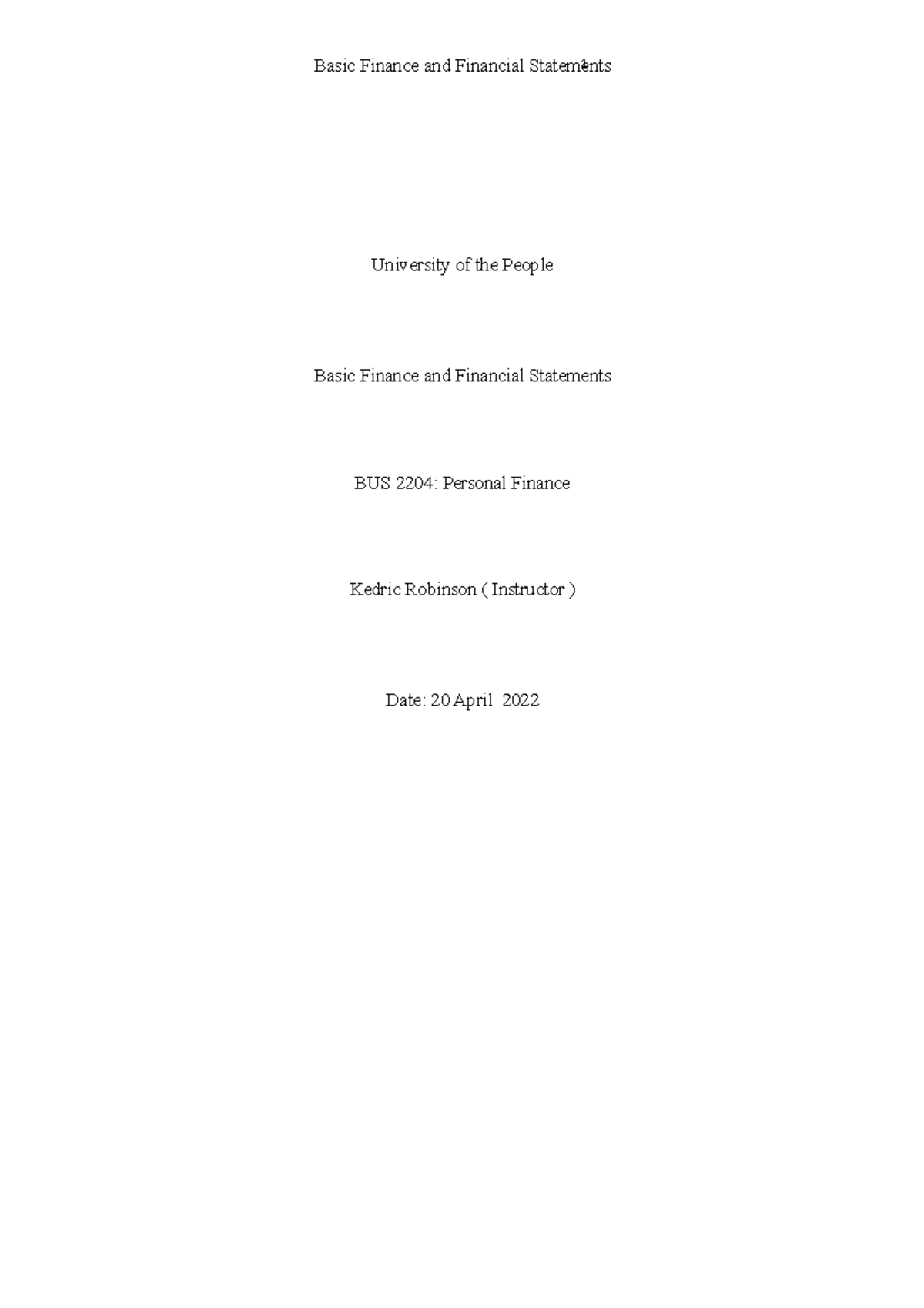 finance written assignment