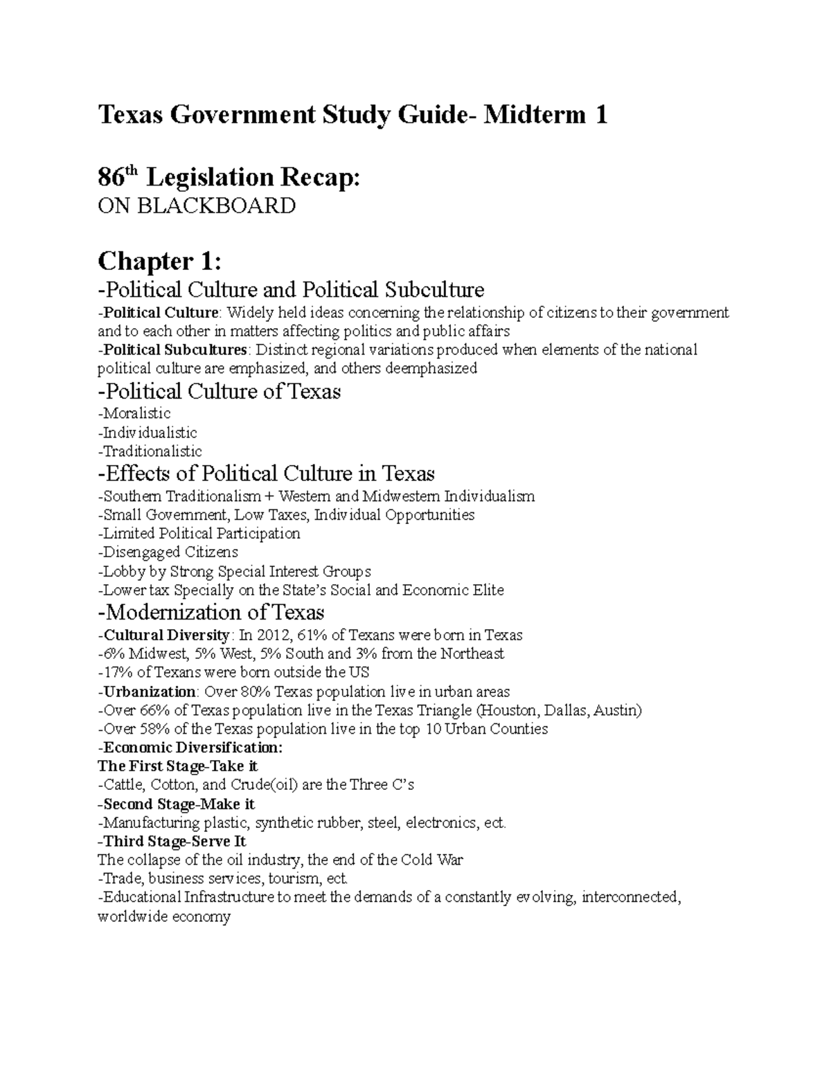 Texas Government Ch 13 Review Texas Government Study Guide Midterm 1 86 th Legislation Recap