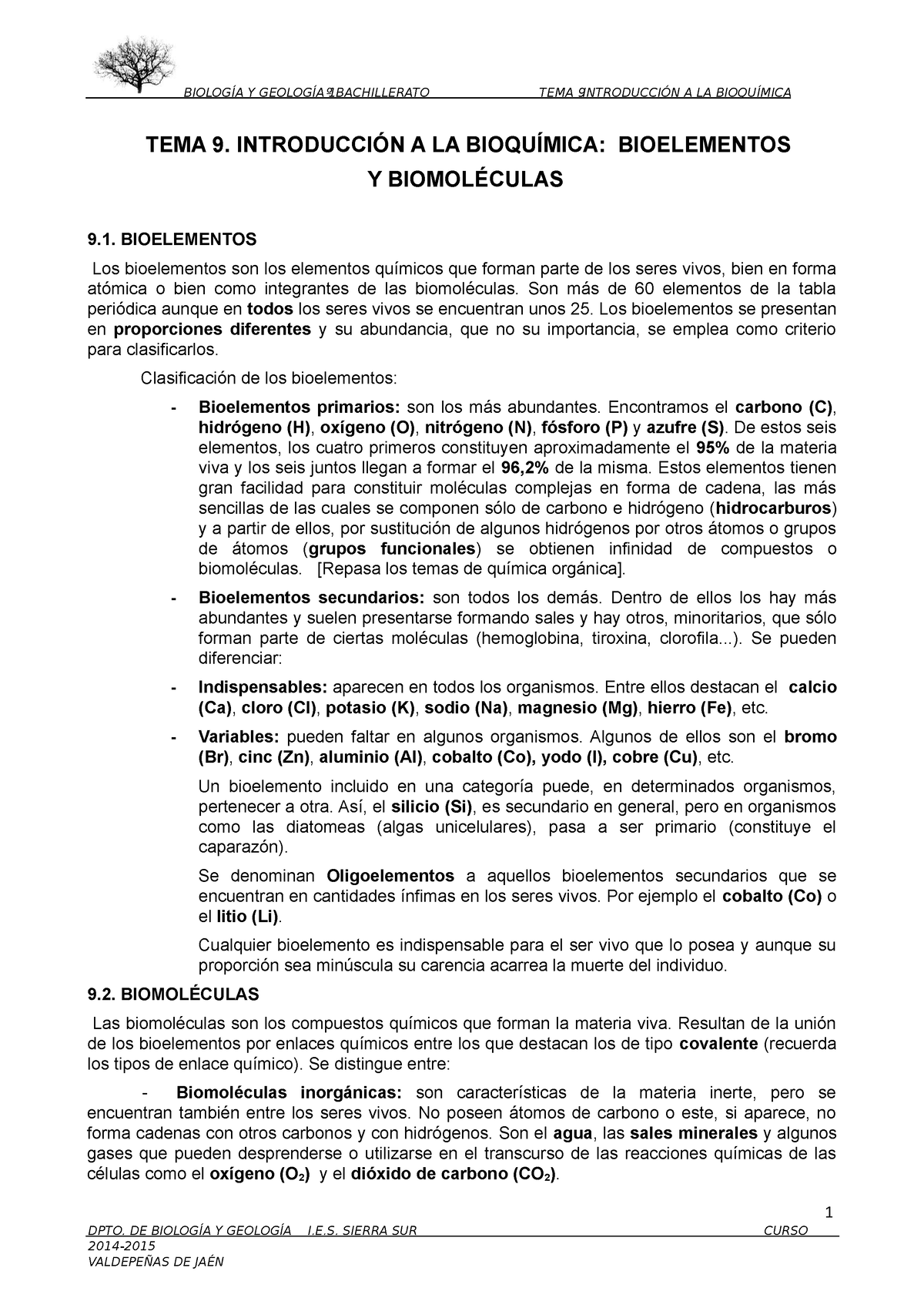 Bioelementos Tema 9 IntroducciÓn A La BioquÍmica Bioelementos Y BiomolÉculas 9 Bioelementos 0245