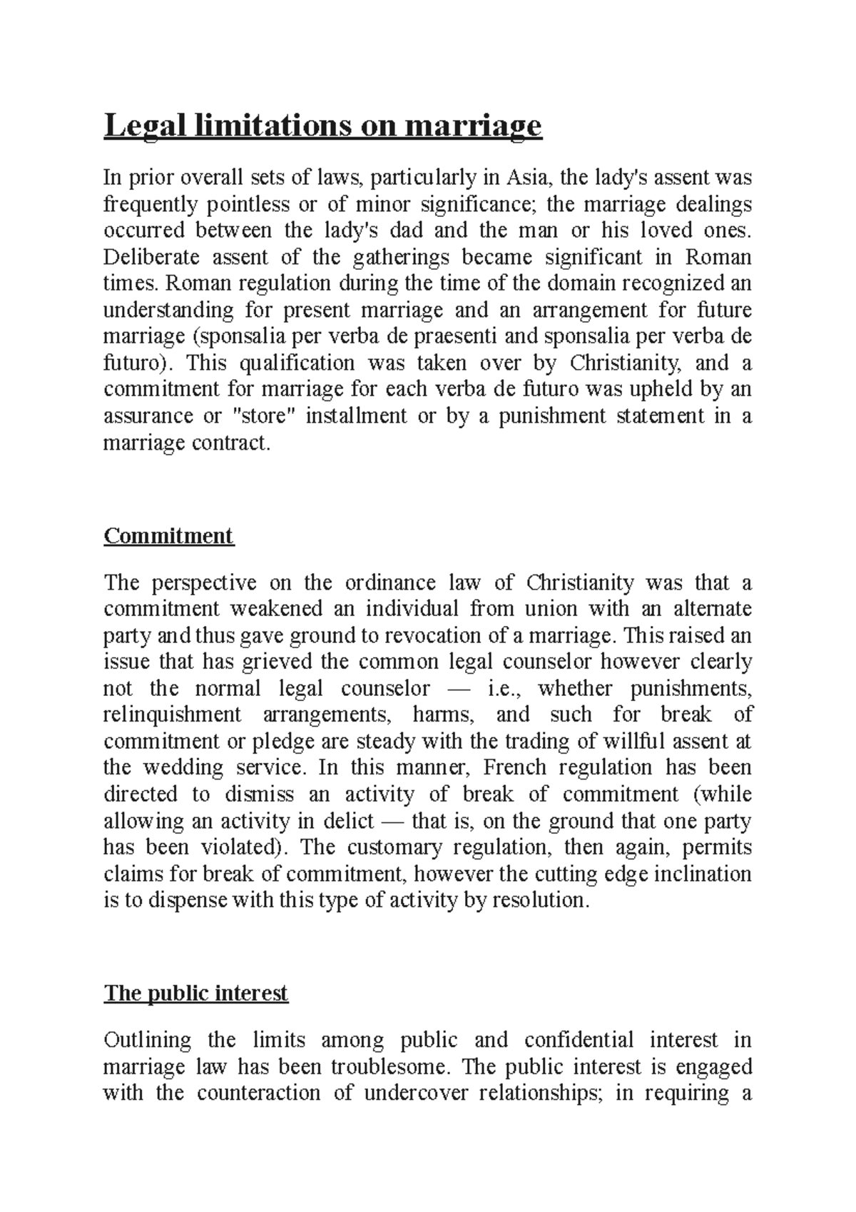 Legal limitations on marriage Deliberate assent of the gatherings