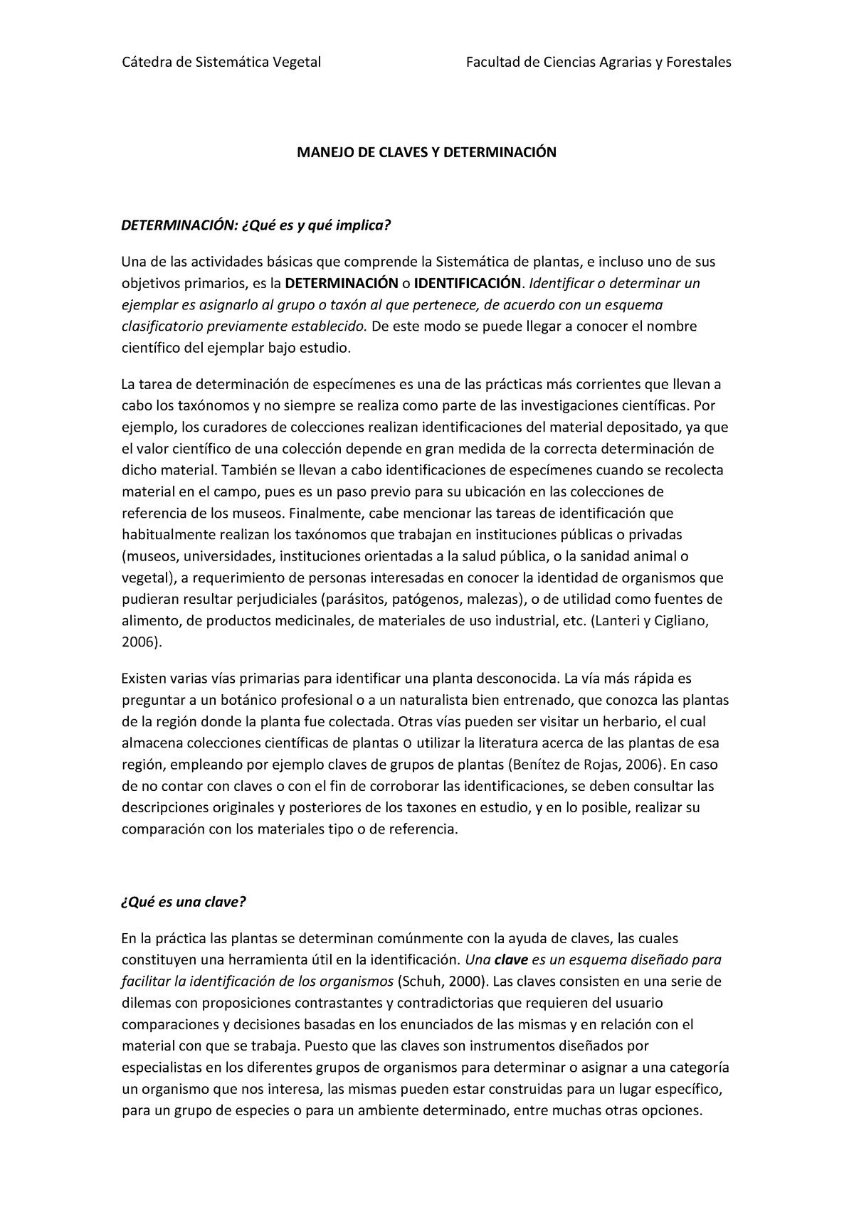 Apunte Determinación Y Claves Ttpp - MANEJO DE CLAVES Y DETERMINACI”N ...