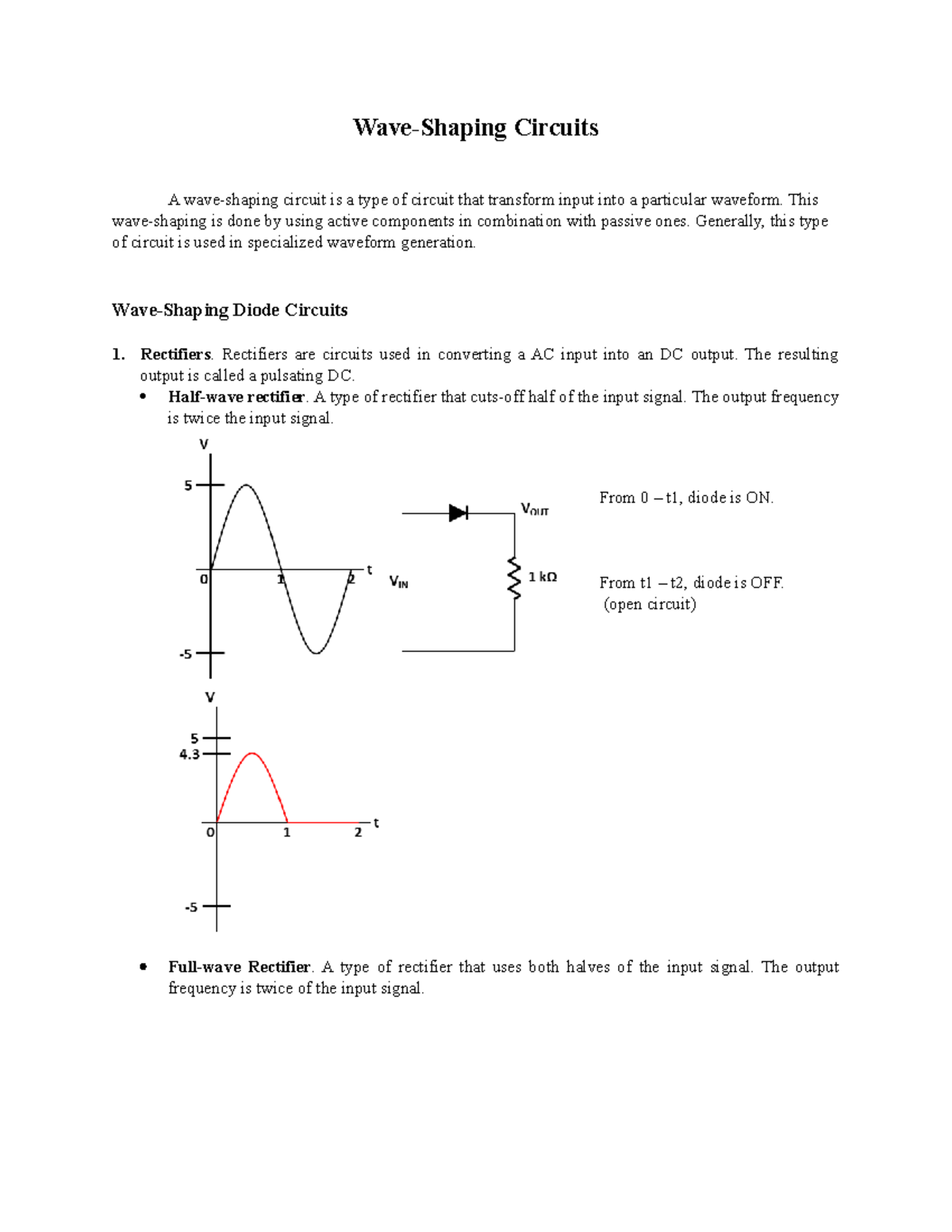 WaveShaping Circuits This waveshaping is done by using active