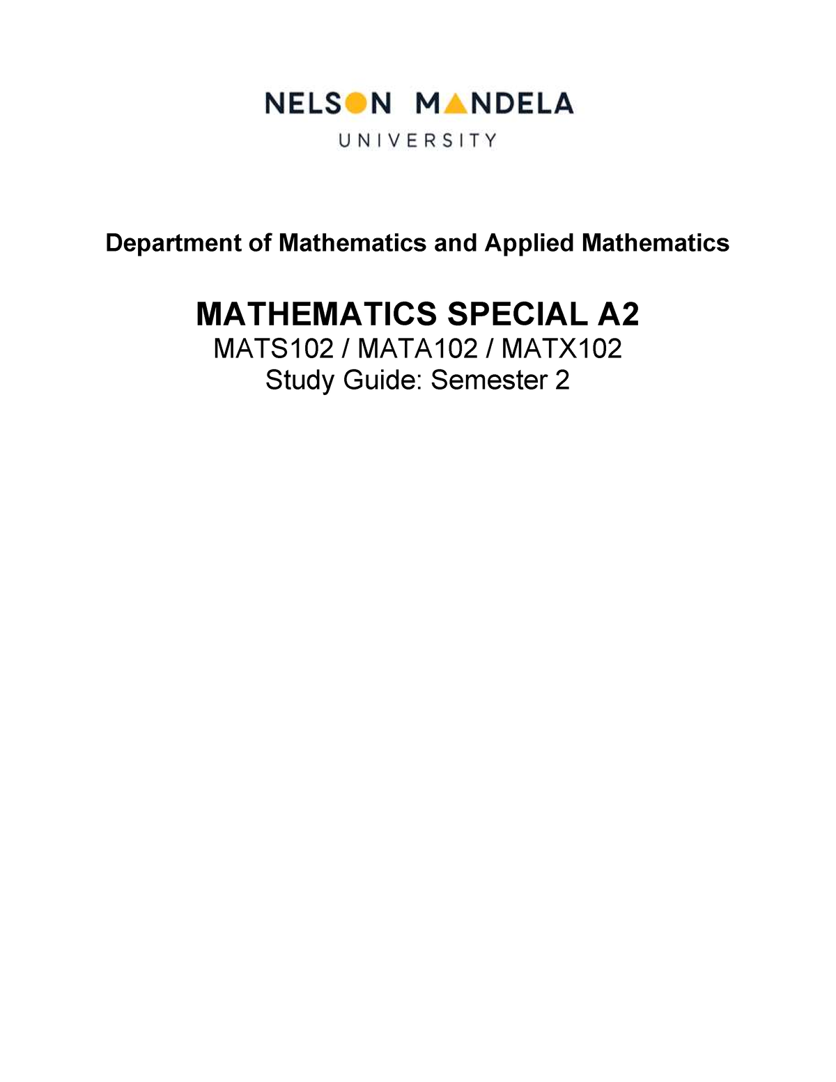 MATS102 study guide 2023 - ####### Department of Mathematics and ...