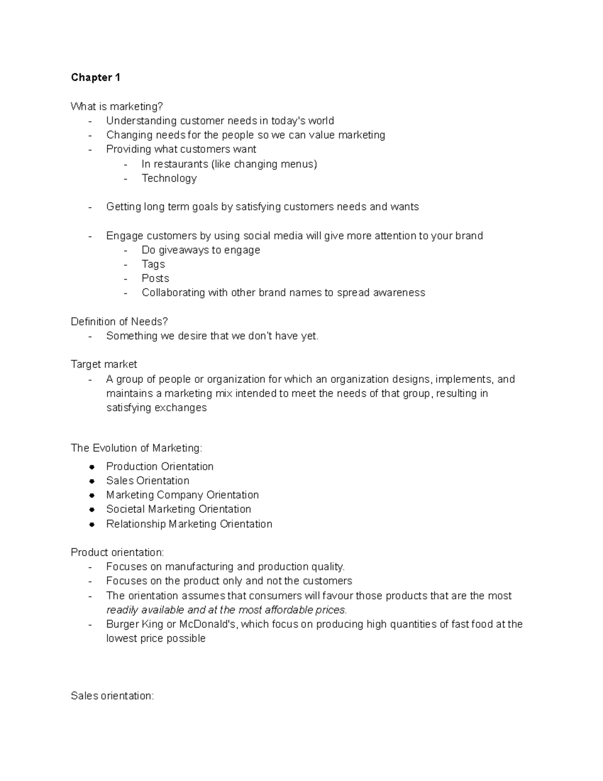MKT100 CHAP1 - Lecture notes 1 - Chapter 1 What is marketing ...