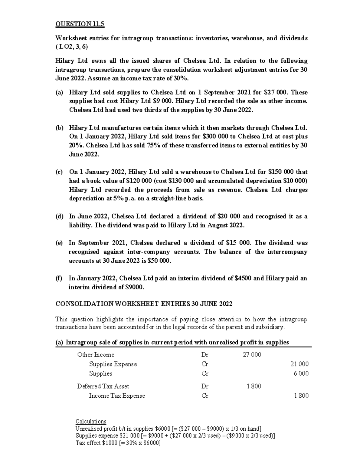 Week 7 Intragroup transactions Part B tutorial solutions - QUESTION 11 ...