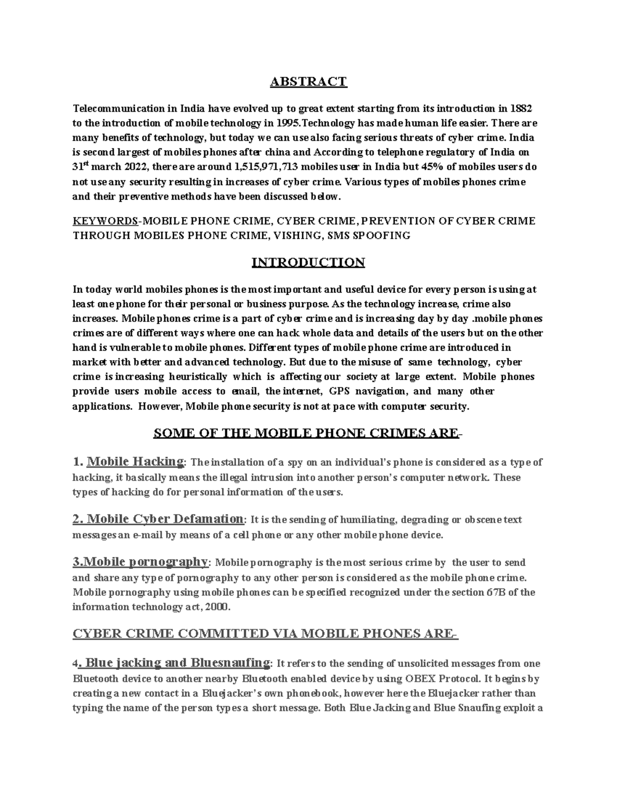 Mobile Phone Crimes Research Paper ABSTRACT in