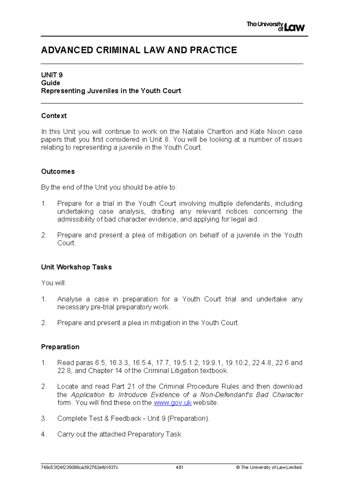 2324 acp ws09 ce01 guide - ADVANCED CRIMINAL LAW AND PRACTICE UNIT 9 ...