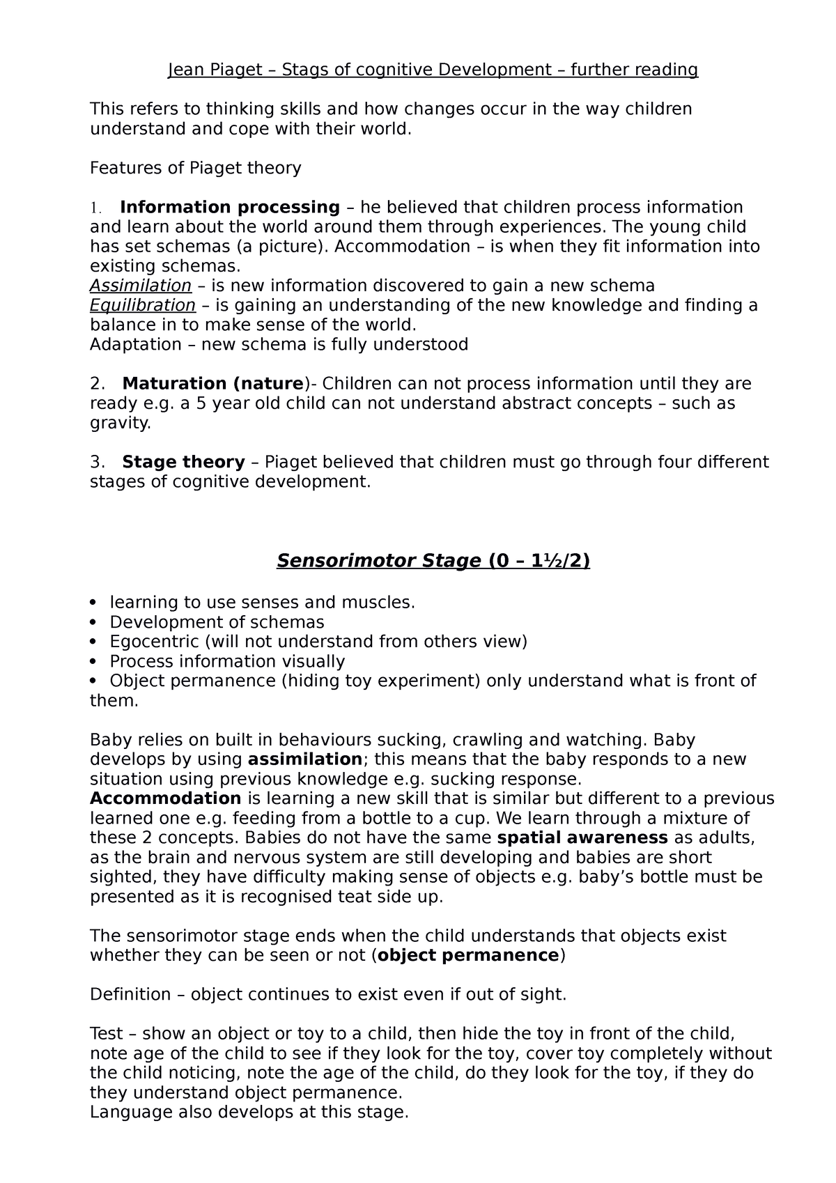 A2 Piaget comprehension and evaluation 1 Jean Piaget Stags of