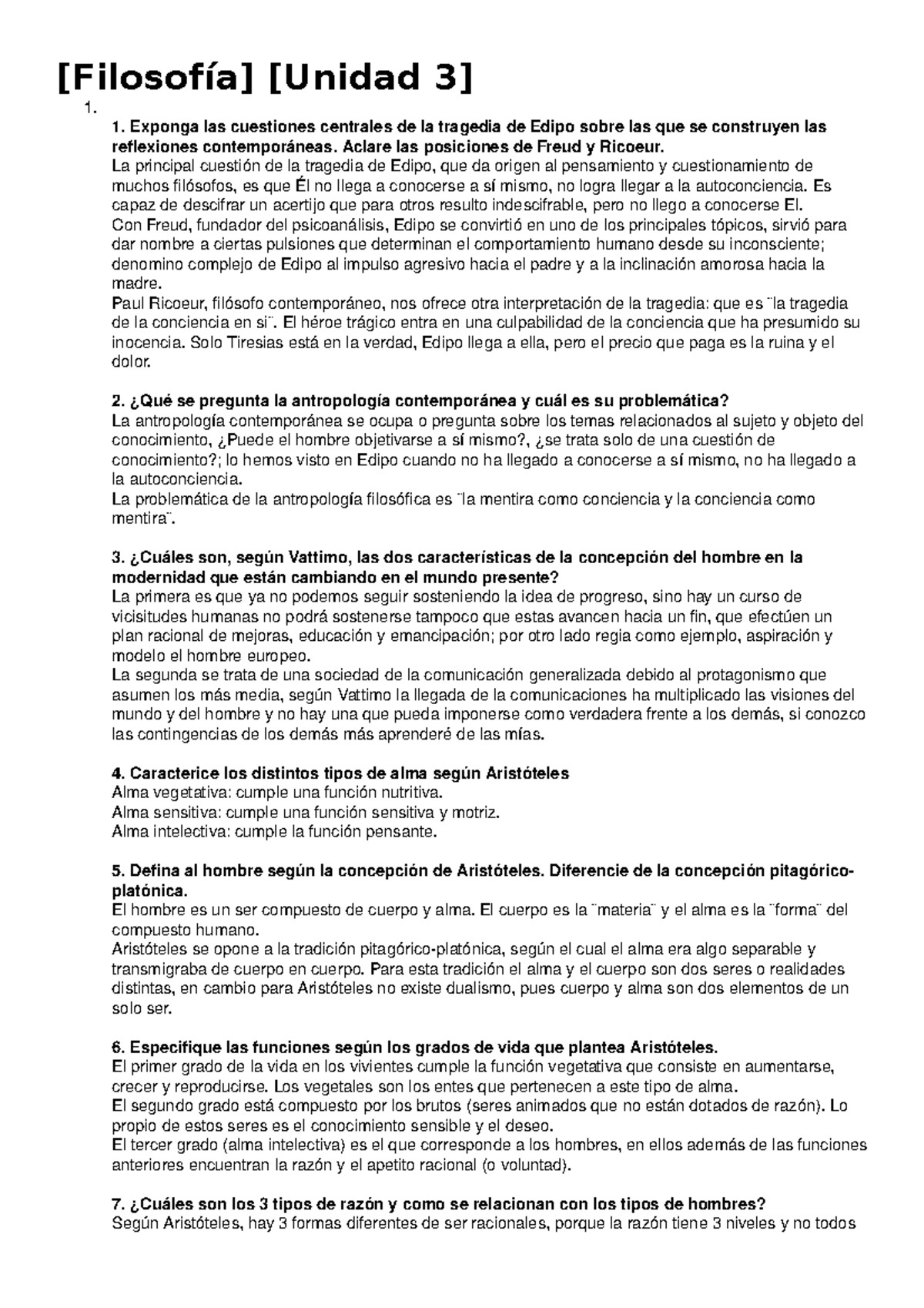 Filosofía Unidad 3 - Cuestionario - [Filosofía] [Unidad 3] 1. 1 ...