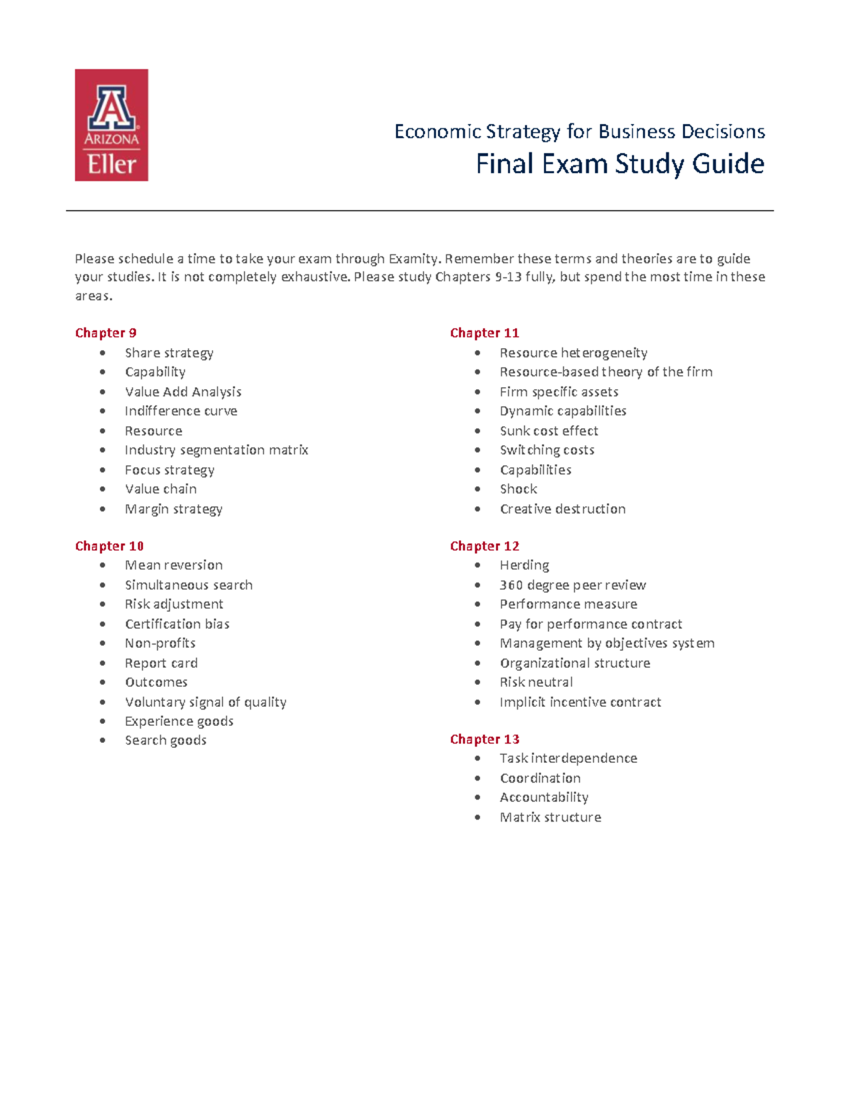 UG ECON 400 Final Exam Study Guide - Economic Strategy for Business ...