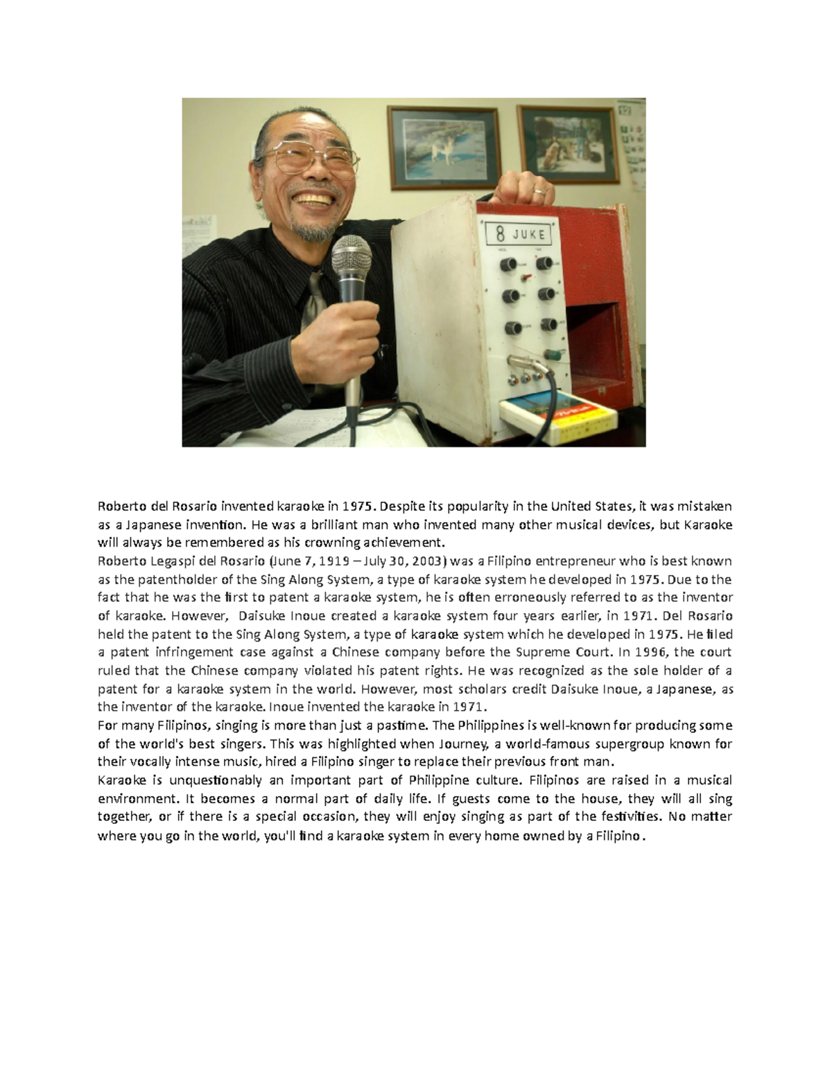 Invention Importance of science Roberto del Rosario invented