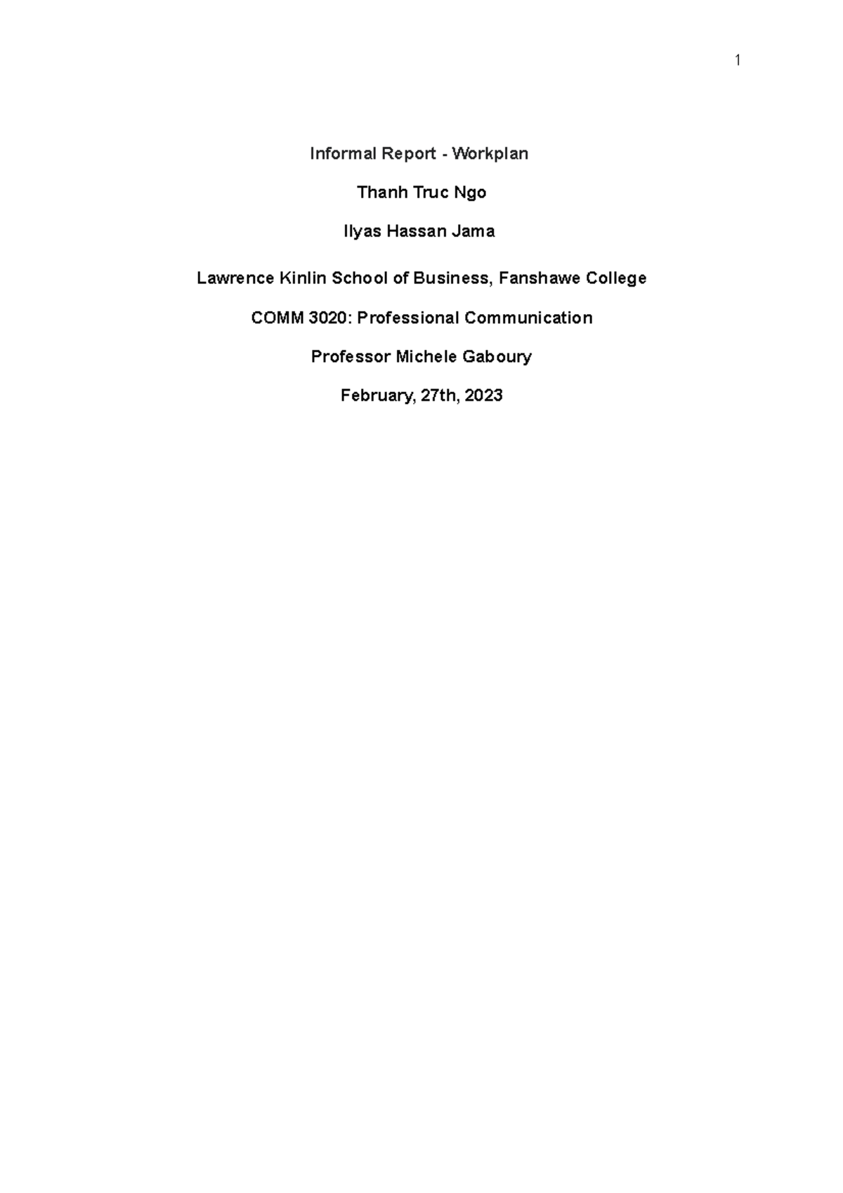 Informal Report - Workplan - 1 Informal Report - Workplan Thanh Truc ...