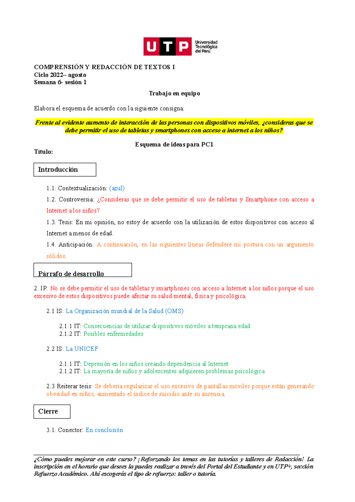 S06 Esquema Para PC1 - Compresion Y Redaccion De Textos - COMPRENSIÓN Y ...