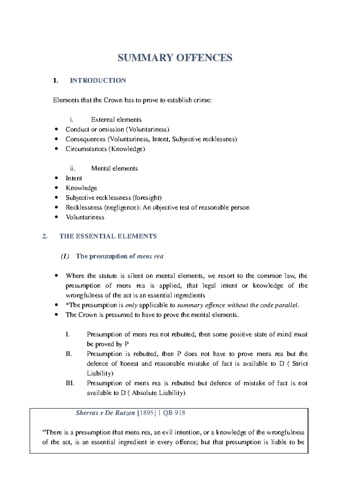 Summary Offences Lecture Note 12 SUMMARY OFFENCES 1 INTRODUCTION 