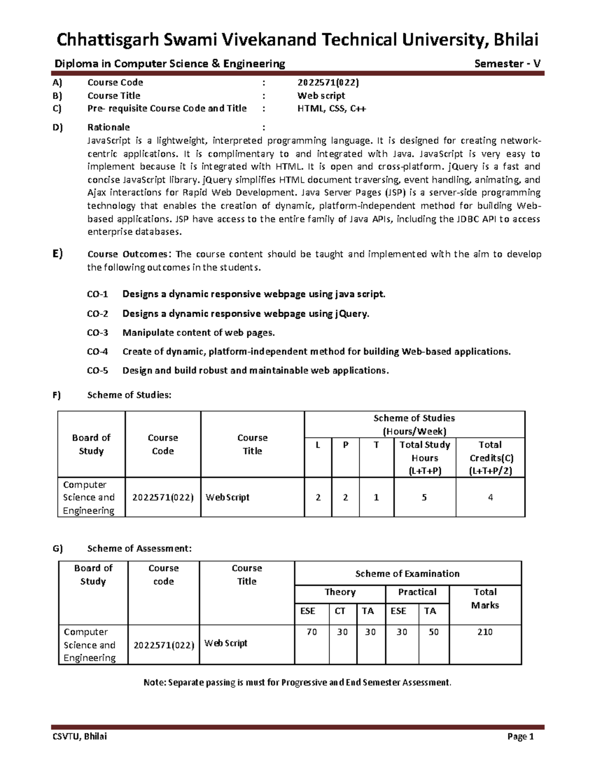 CSE 5 Sem Syllabus F - Di plomainComputerScience&Engineerin g Se mester ...