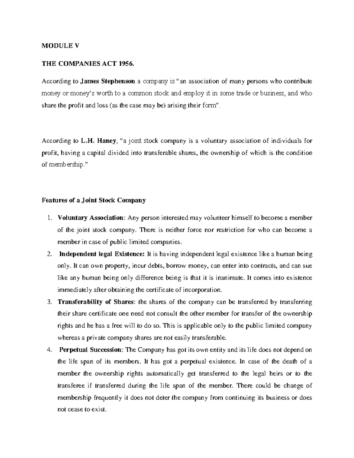 THE Companies ACT 1956 - MODULE V THE COMPANIES ACT 1956. According to ...