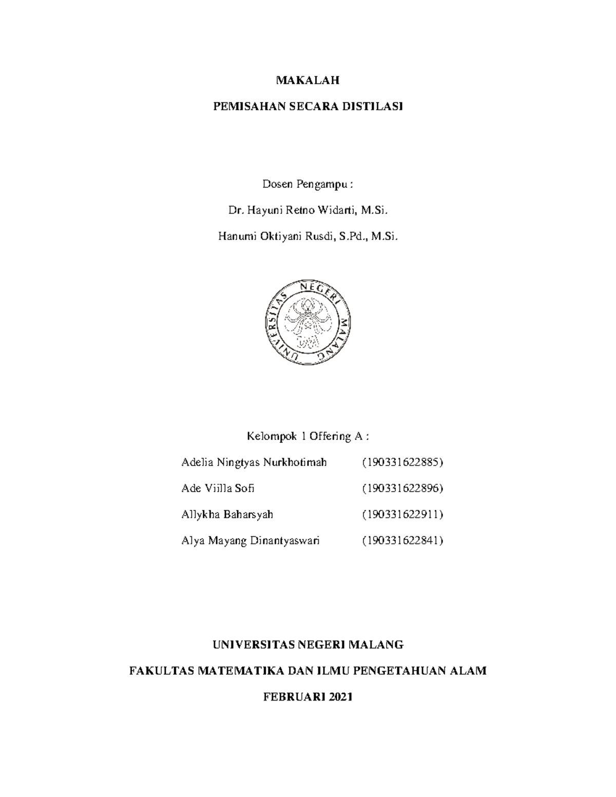 Kelompok 1-Off A-Pemisahan Secara Distilasi - MAKALAH PEMISAHAN SECARA ...