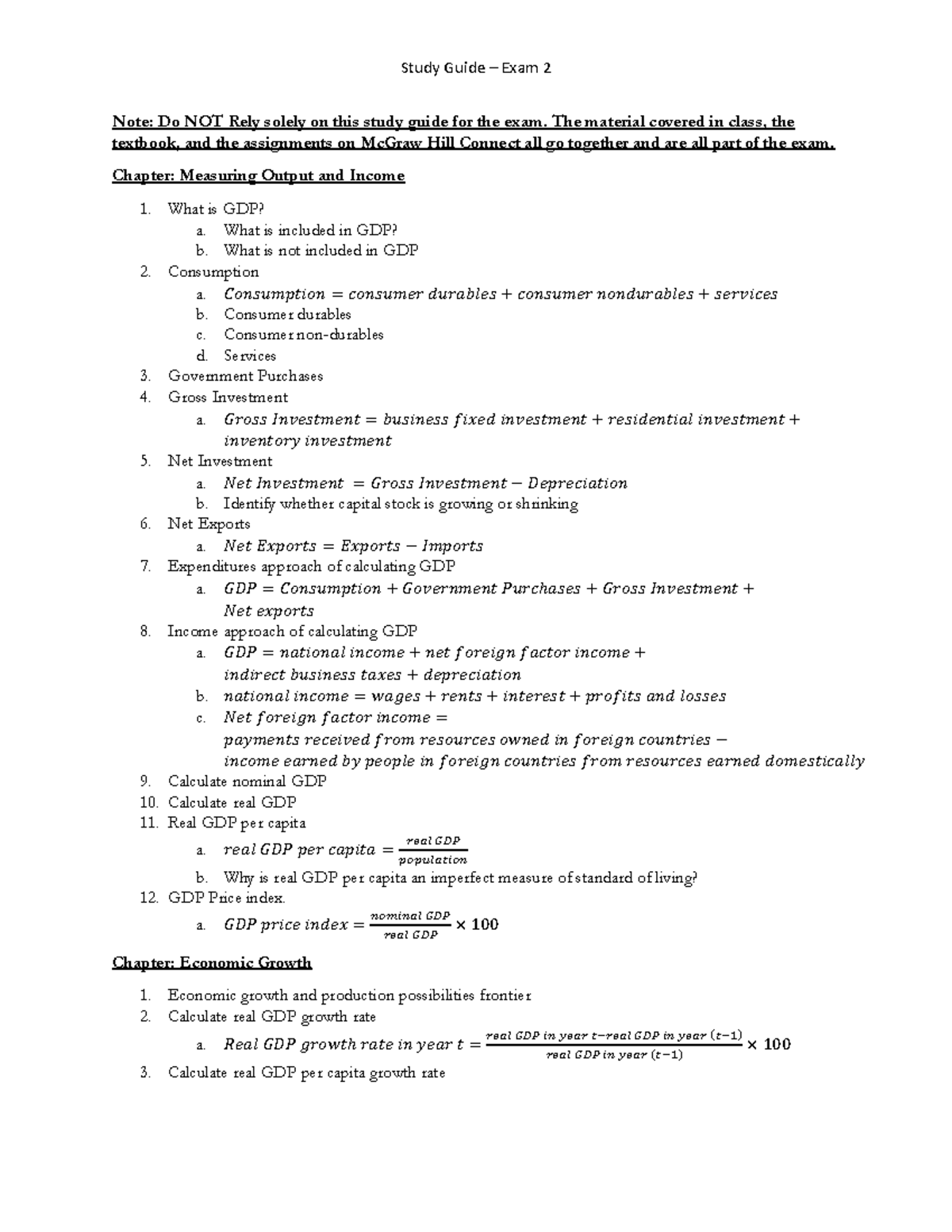 Study Guide Exam2 - Study Guide – Exam 2 Note: Do NOT Rely Solely On ...