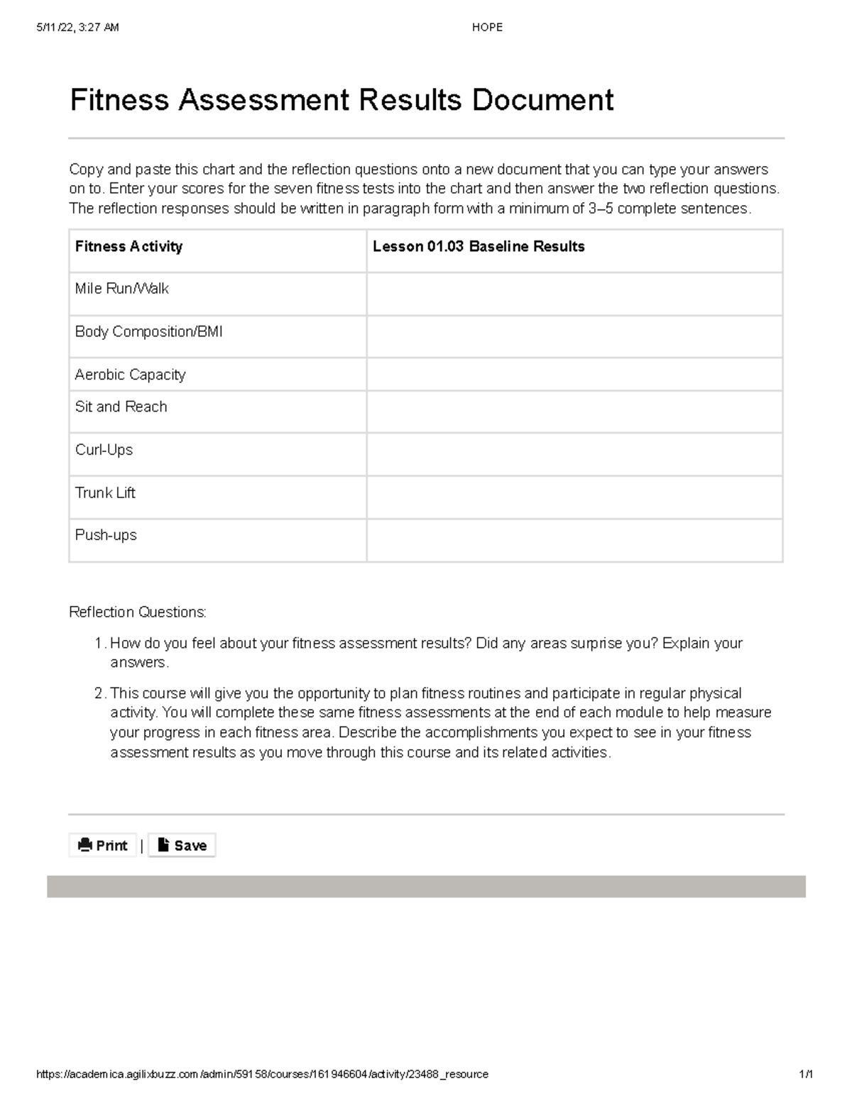 1.03 Fitness Assessment Results Document - 5/11/22, 3:27 AM HOPE - Studocu