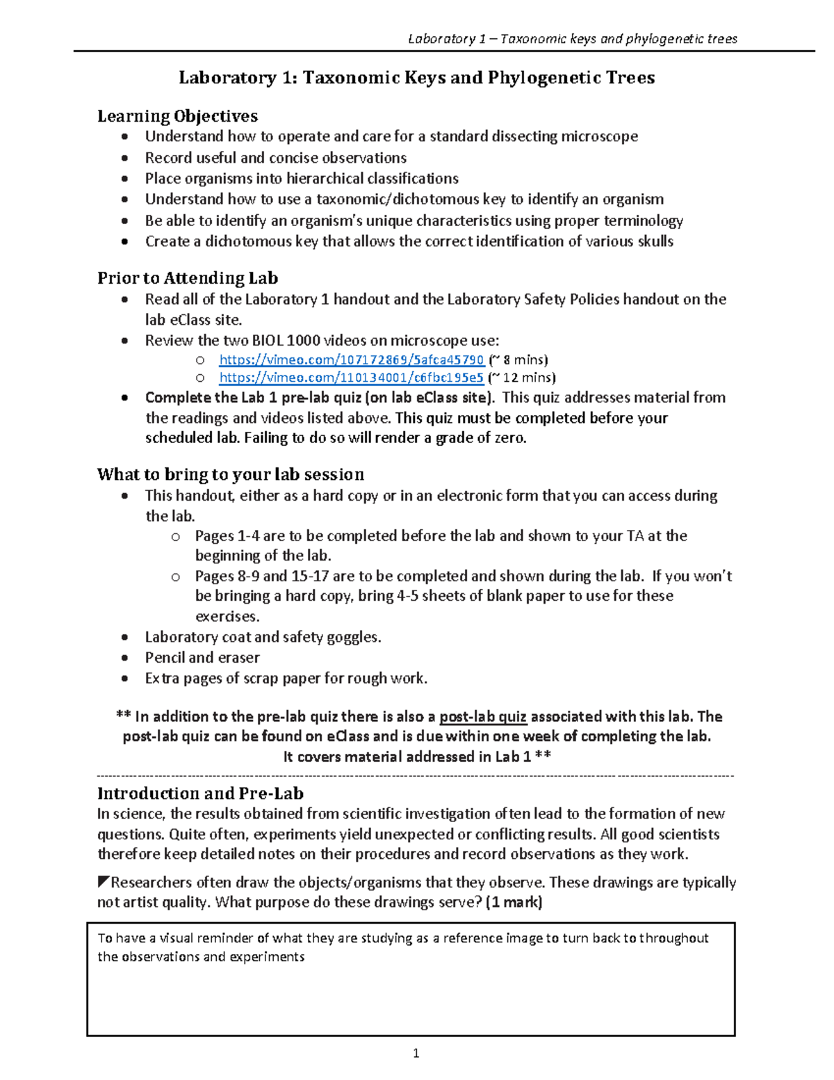 BIOL 1001 M Lab 1 Handout - Laboratory 1: Taxonomic Keys And ...