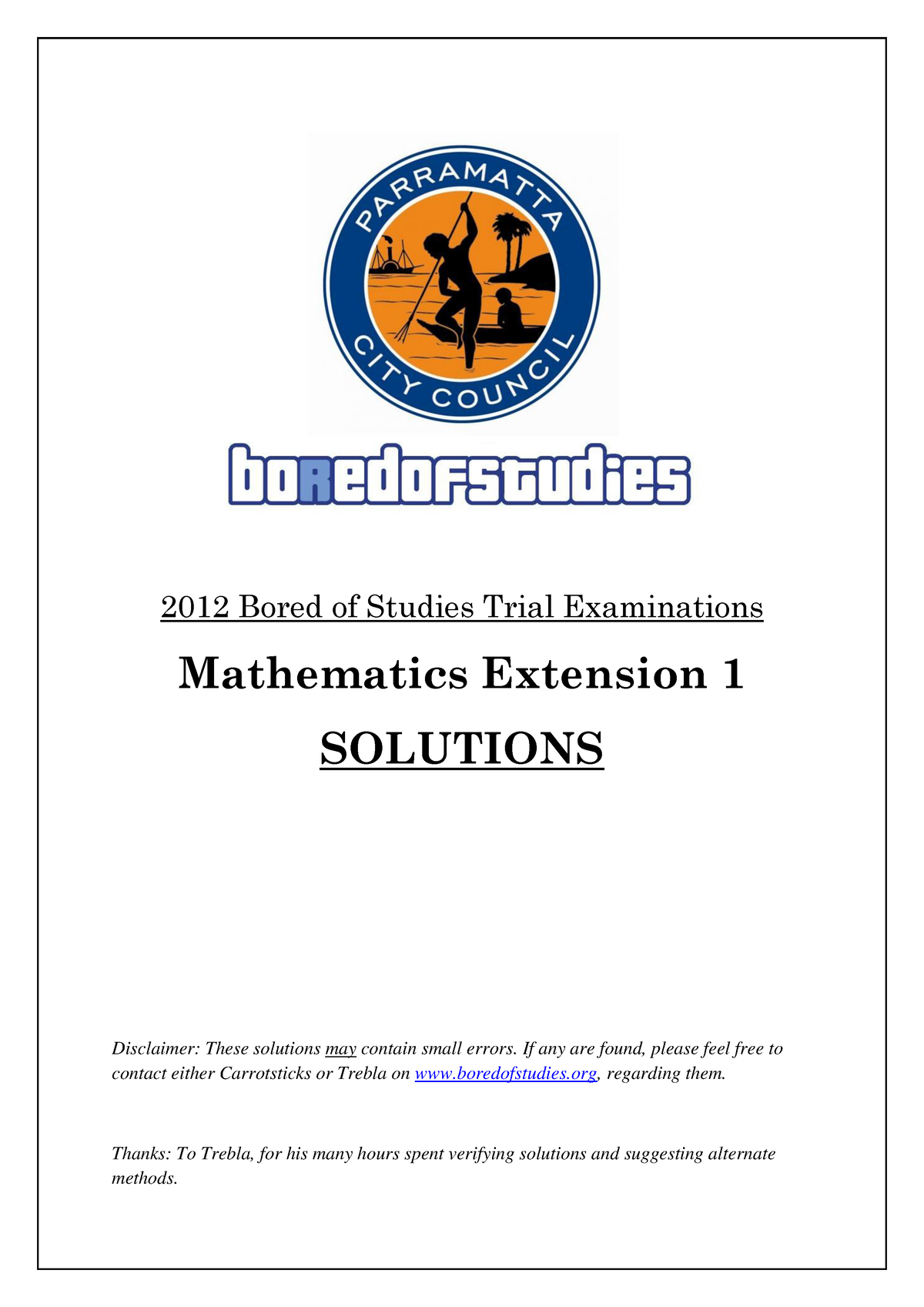 2012 Bo S Trial Mathematics Extension 1 Solutions - 2012 Bored Of ...