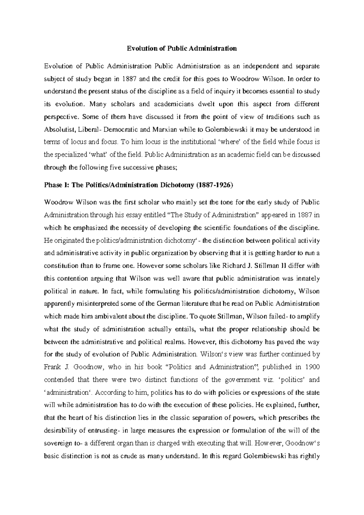 Evolution of Public Administration - Evolution of Public Administration ...
